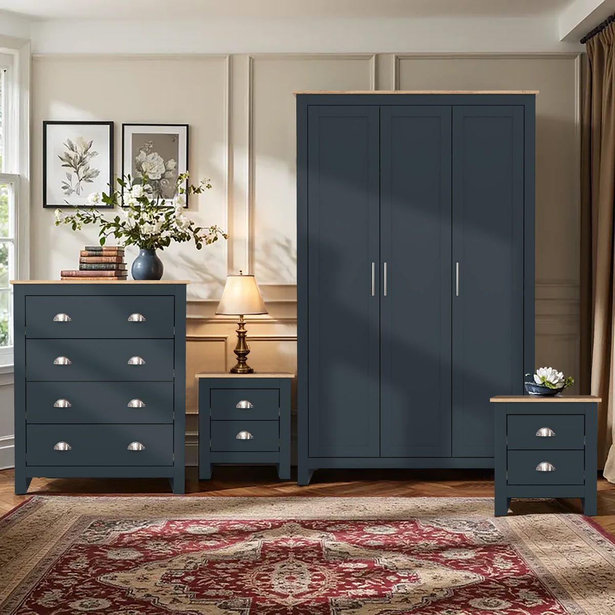 Modern Blue Bedroom Set, Particleboard & MDF - LANCASTER 4PC SET BLUE