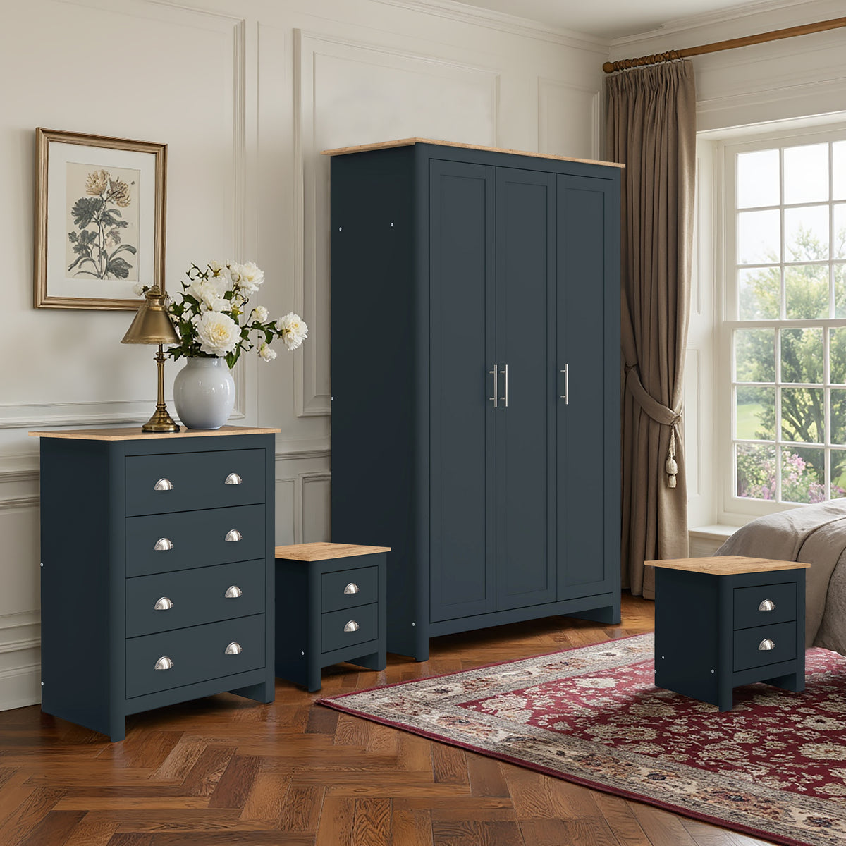 Modern Blue Bedroom Set, Particleboard & MDF - LANCASTER 4PC SET BLUE