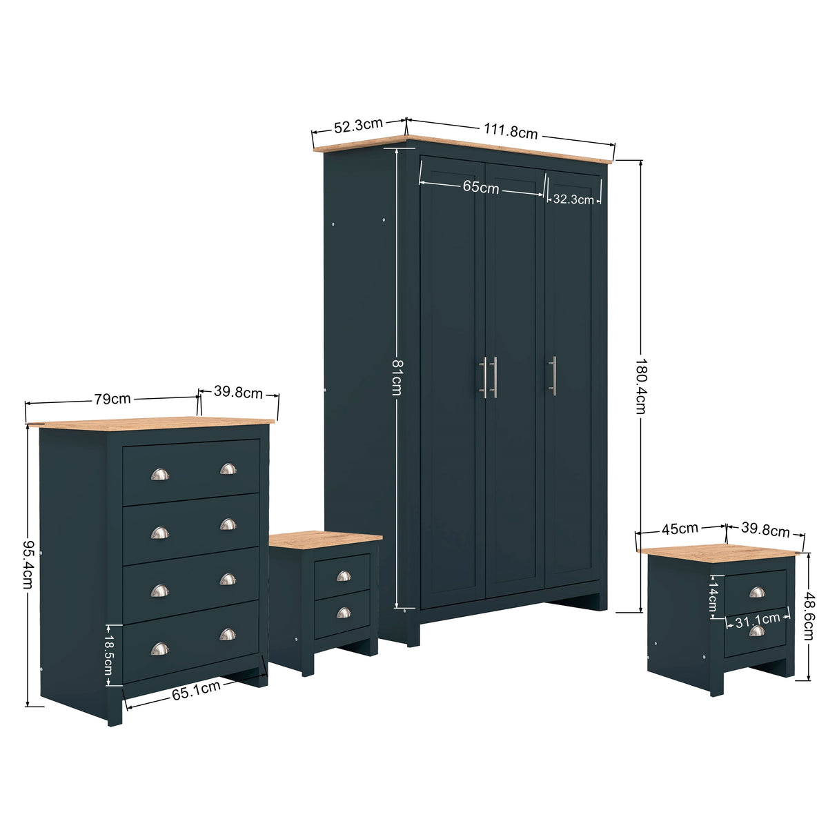 Modern Blue Bedroom Set, Particleboard & MDF - LANCASTER 4PC SET BLUE
