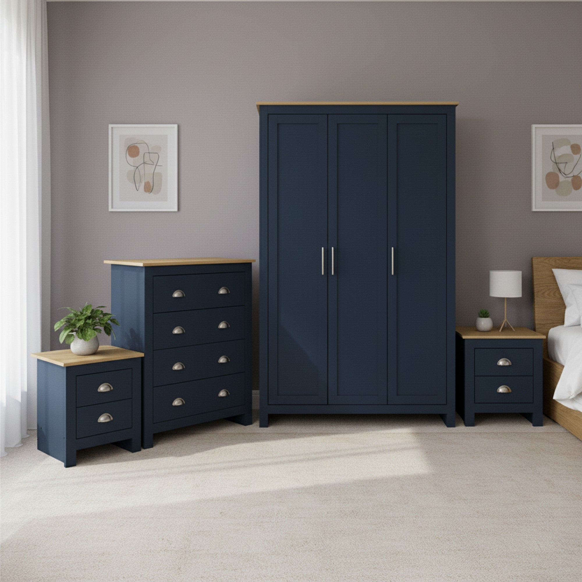 Modern Blue Bedroom Set, Particleboard & MDF - LANCASTER 4PC SET BLUE