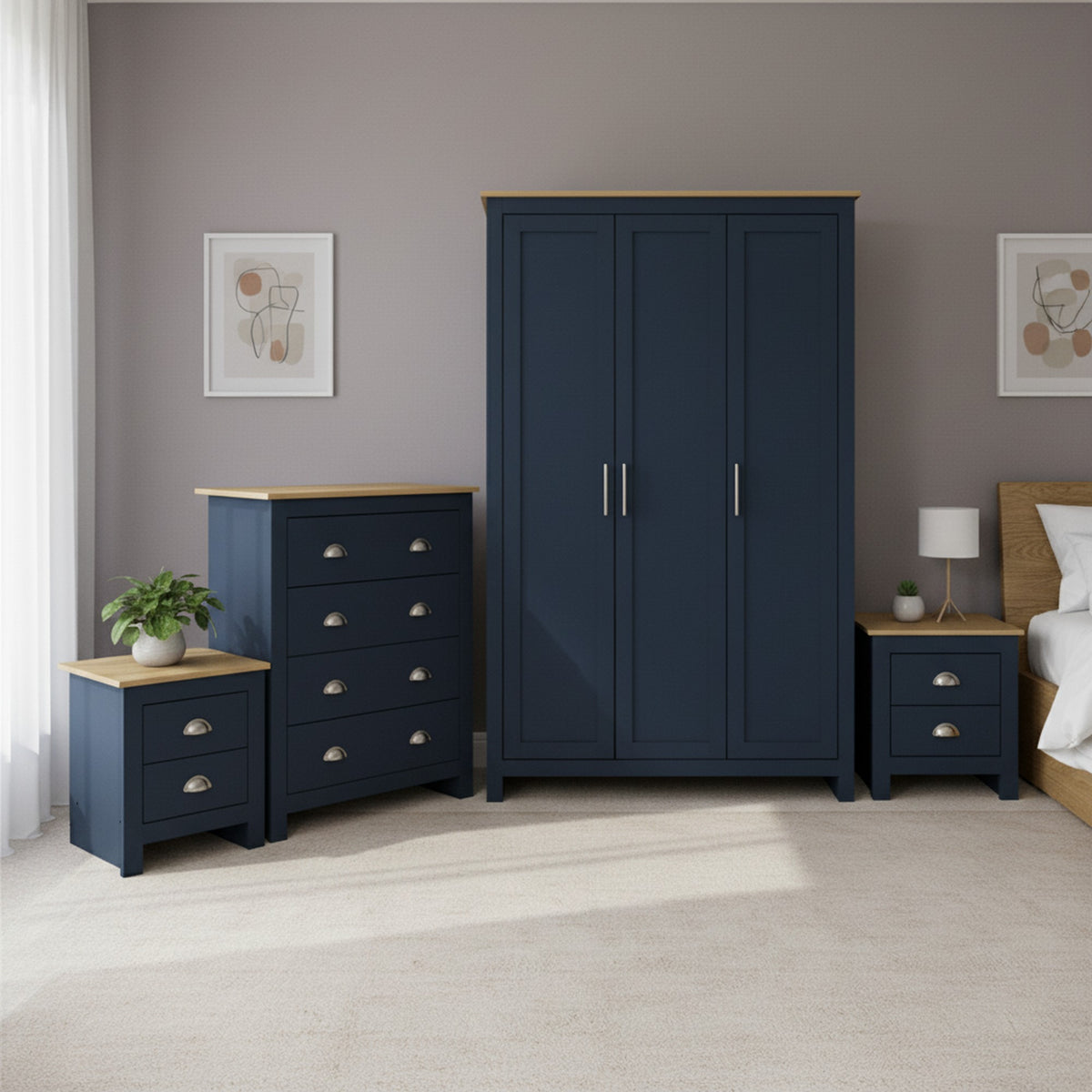 Modern Blue Bedroom Set, Particleboard & MDF - LANCASTER 4PC SET BLUE