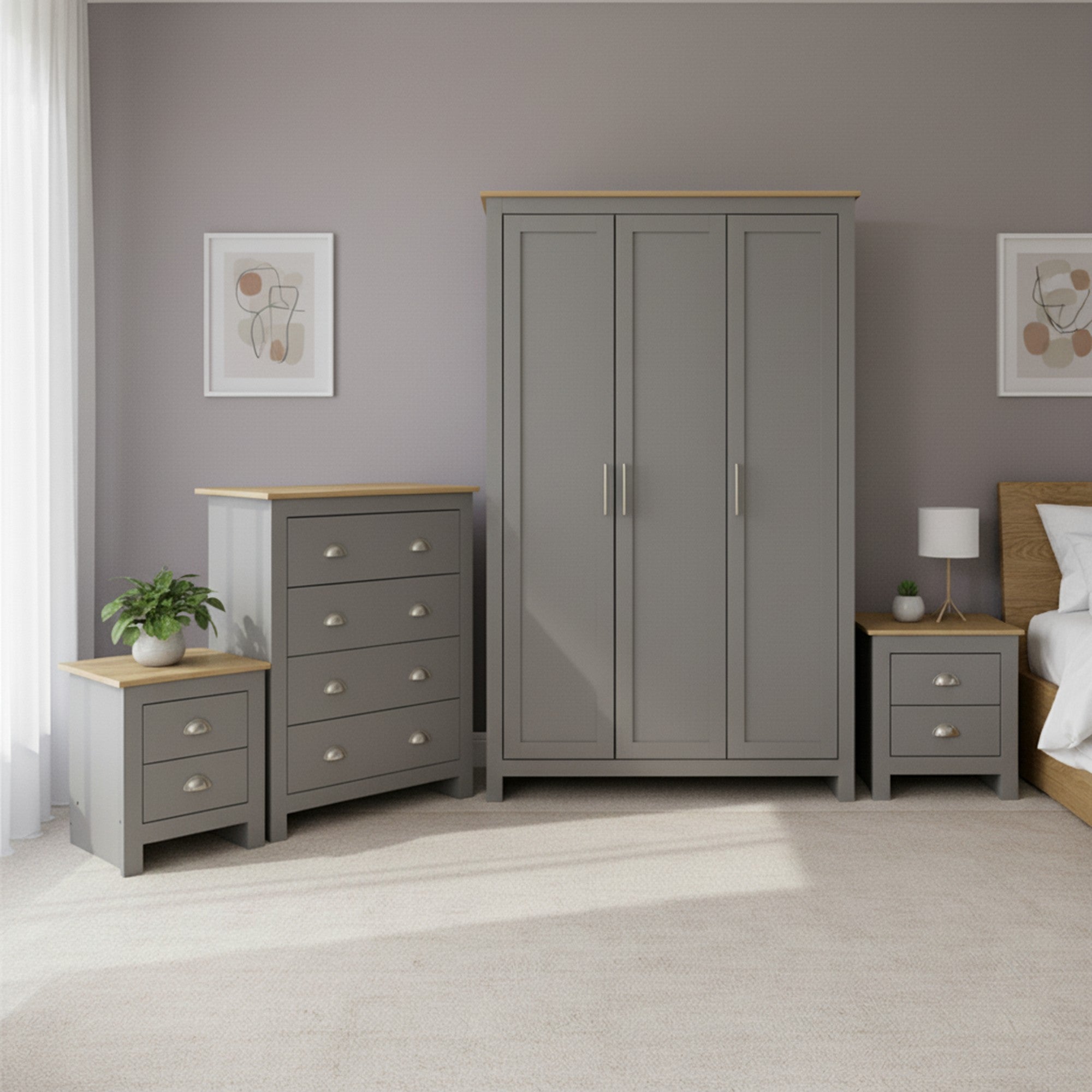 Modern Grey Bedroom Set, Particleboard & MDF - LANCASTER 4PC SET GREY