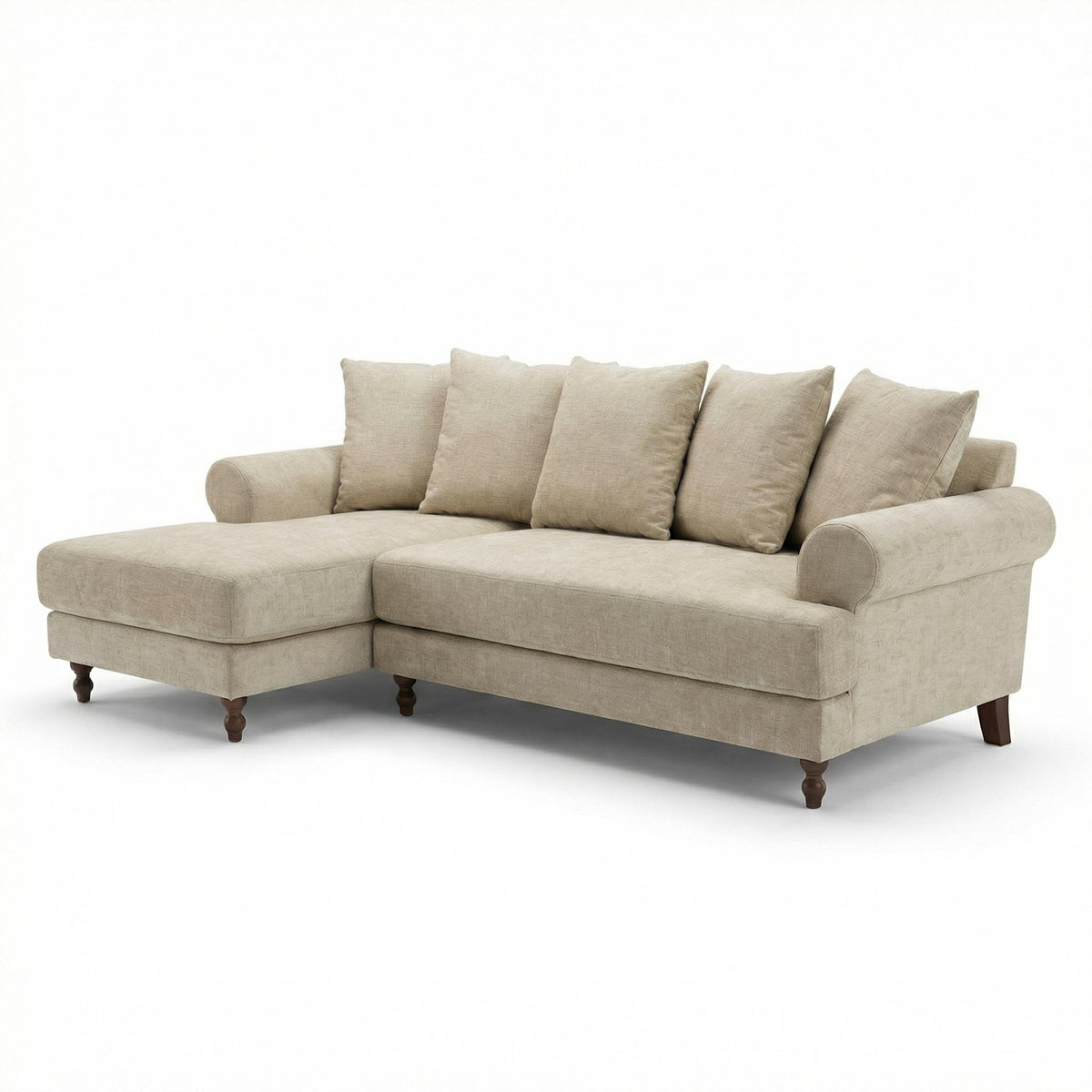 Modern Beige Fabric, Wooden Frame - ELAITH LOUNGE SOFA