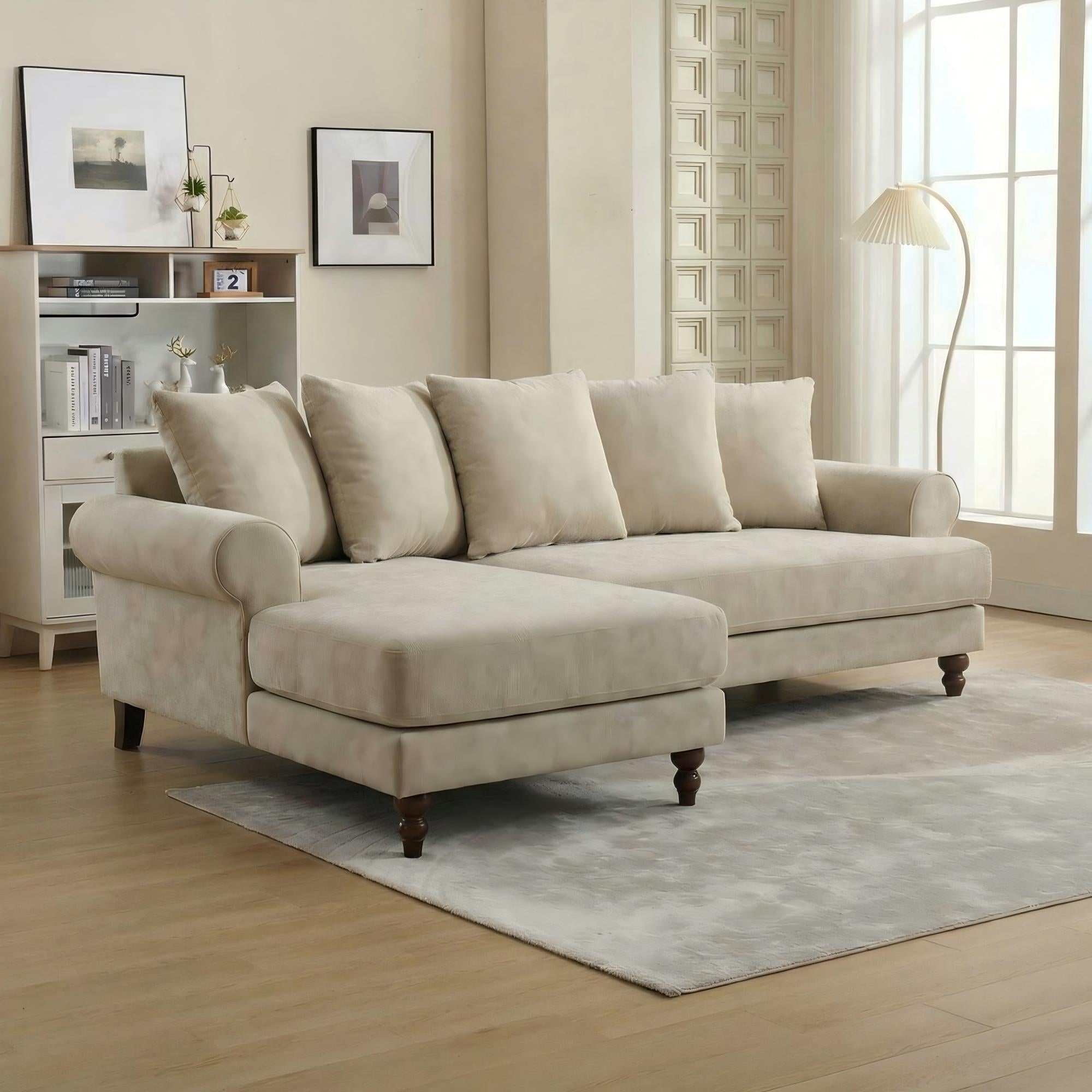 Modern Beige Fabric, Wooden Frame - ELAITH LOUNGE SOFA