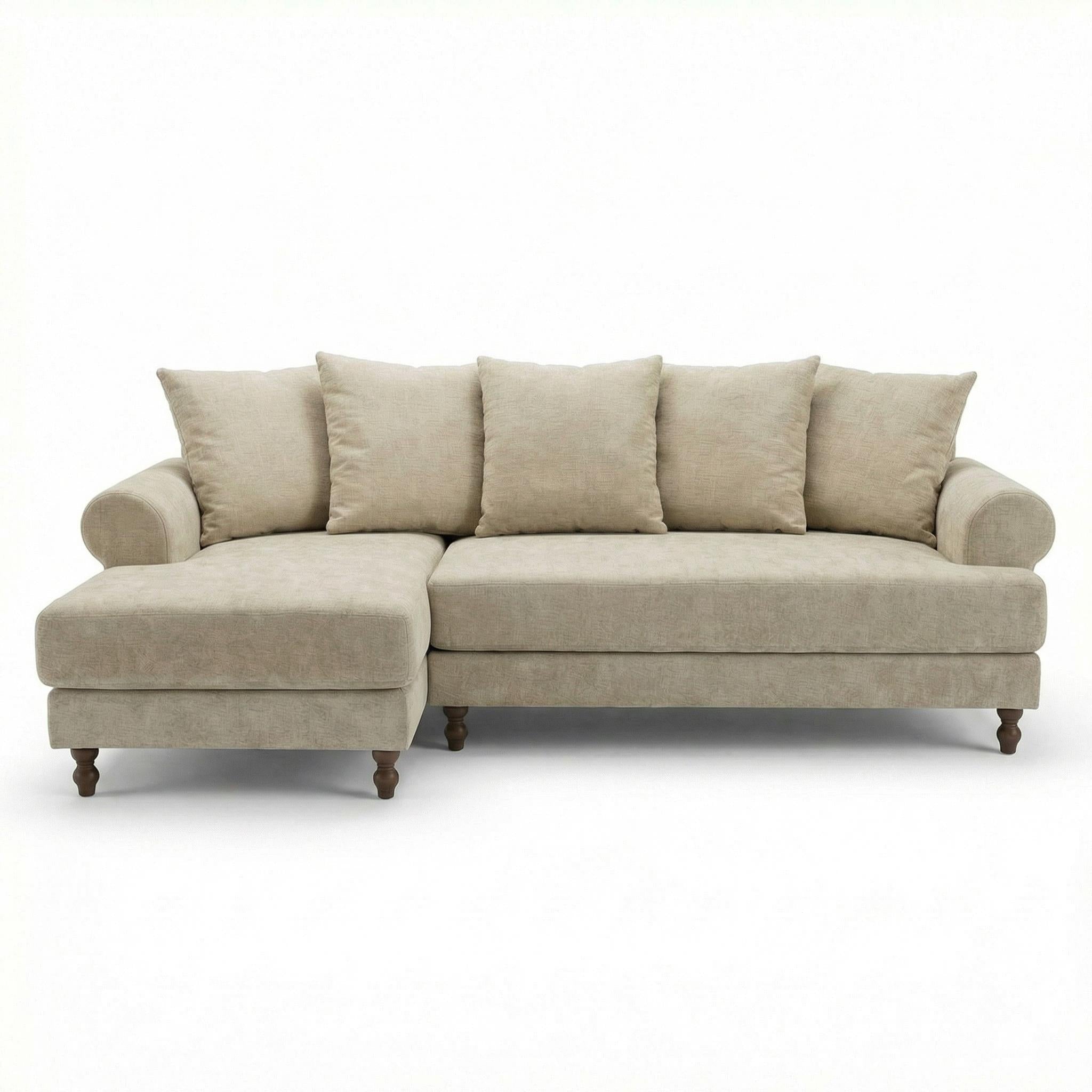 Modern Beige Fabric, Wooden Frame - ELAITH LOUNGE SOFA