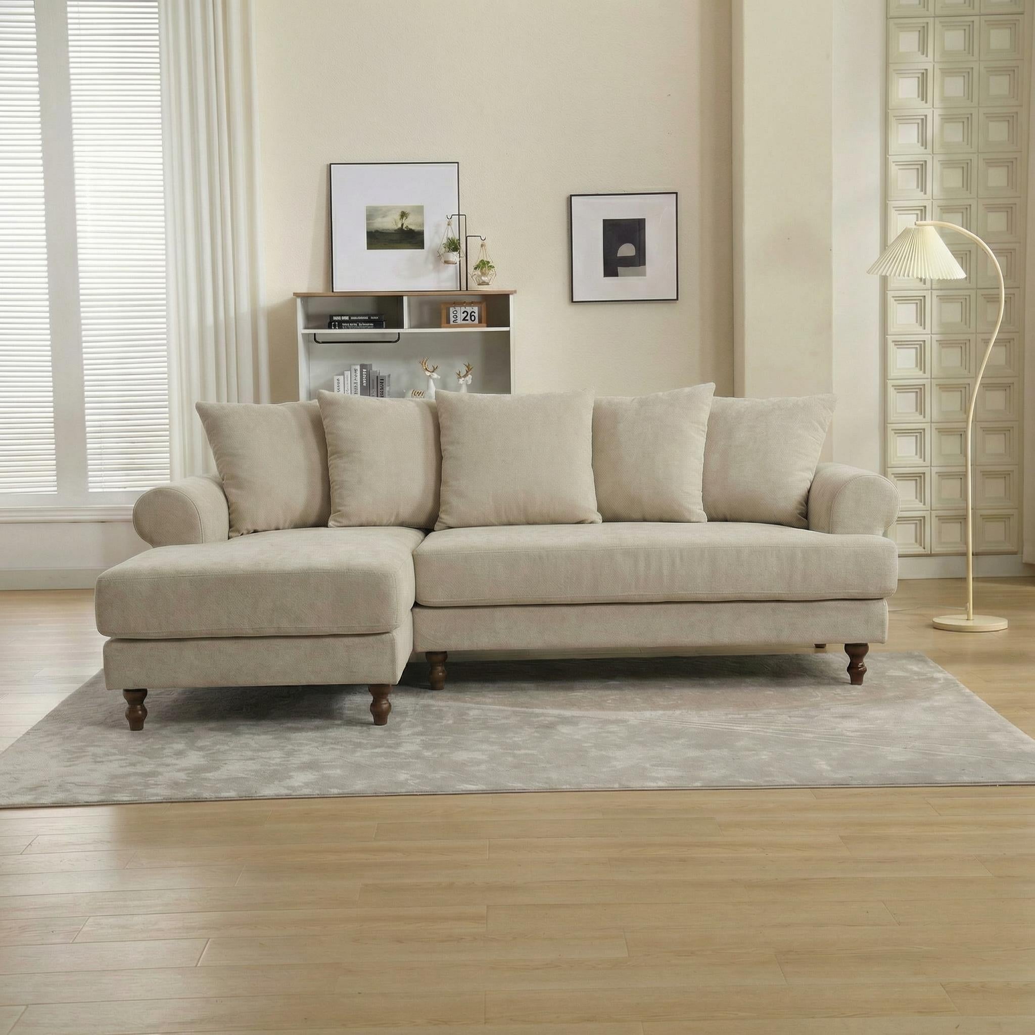 Modern Beige Fabric, Wooden Frame - ELAITH LOUNGE SOFA