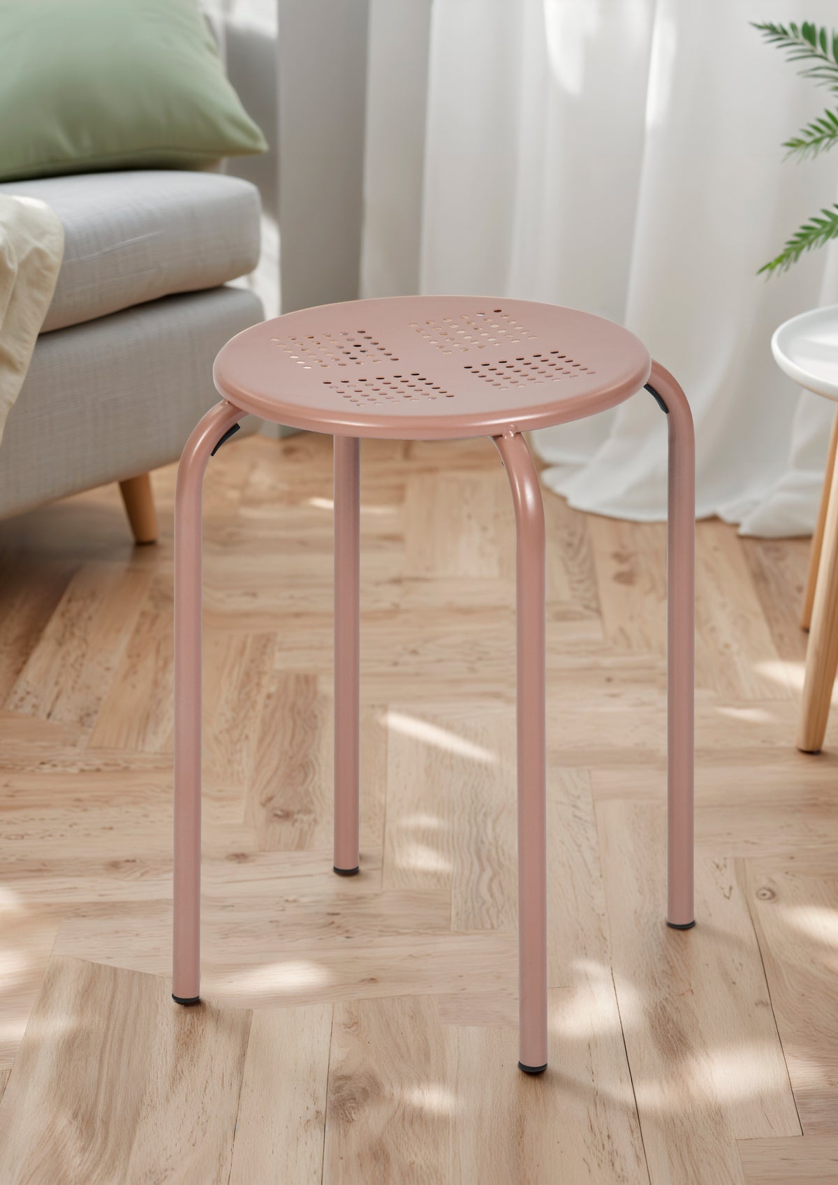 Modern Metal Stool, Matt Dark Pink Finish - ARON 10148