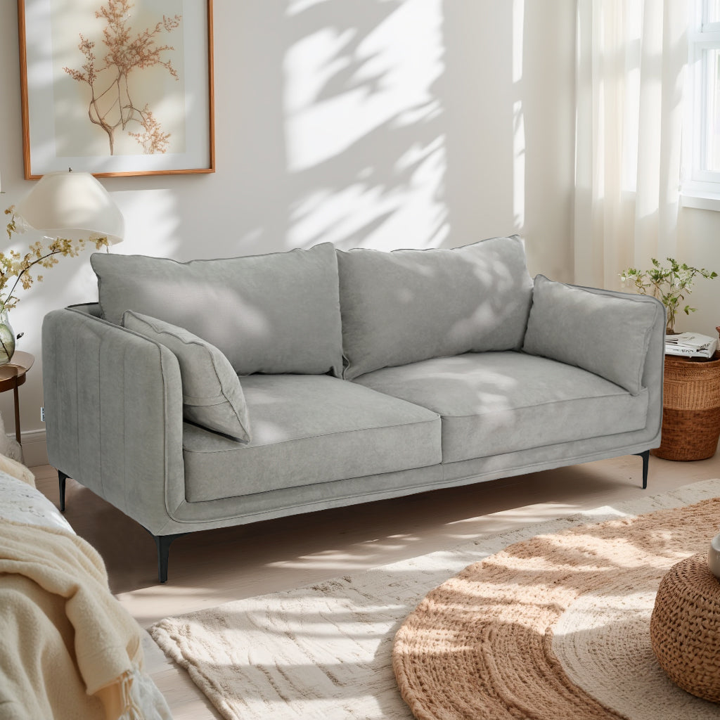 Modern Velvet Upholstered, Black Leg Sofa - MAKULA 3 SEATER GREY