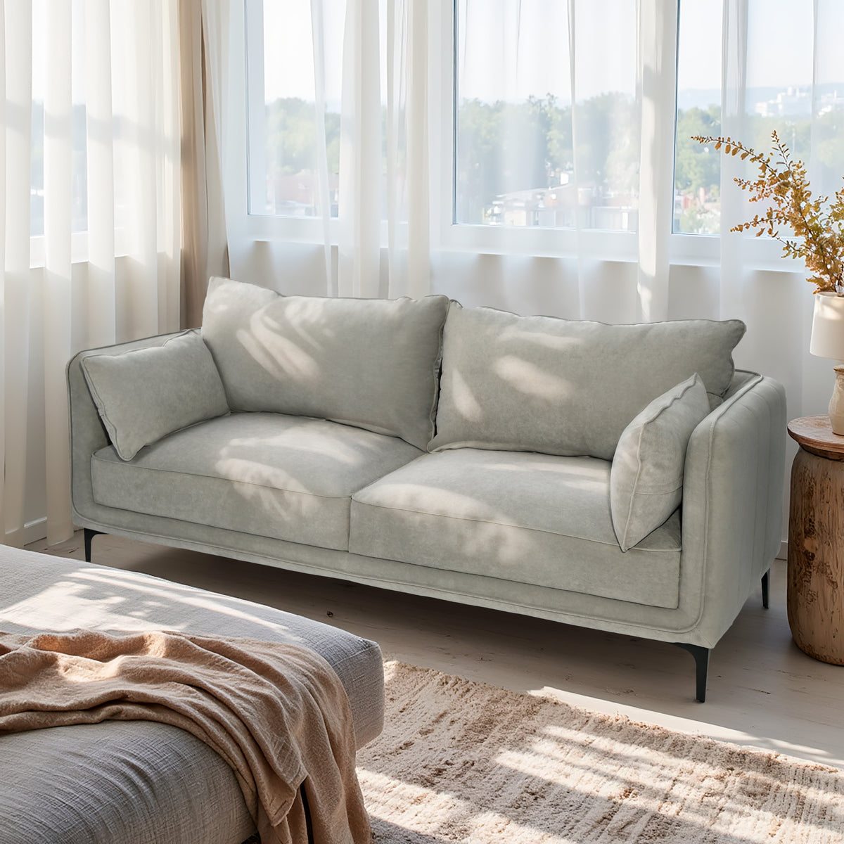 Modern Velvet Upholstered, Black Leg Sofa - MAKULA 3 SEATER GREY