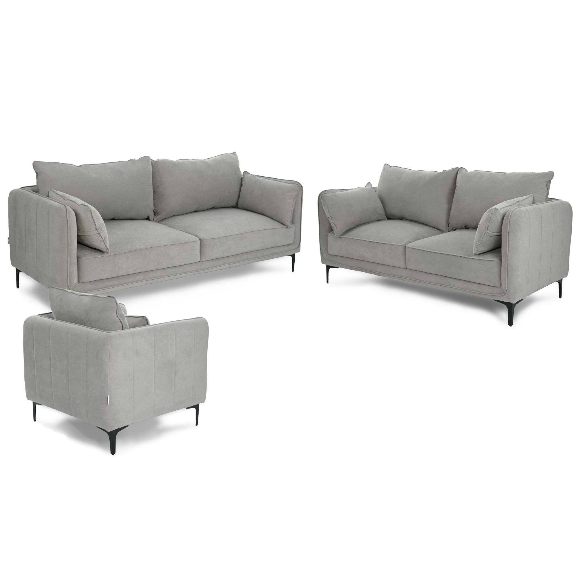 Modern Velvet Upholstered, Black Leg Sofa - MAKULA 3 SEATER GREY
