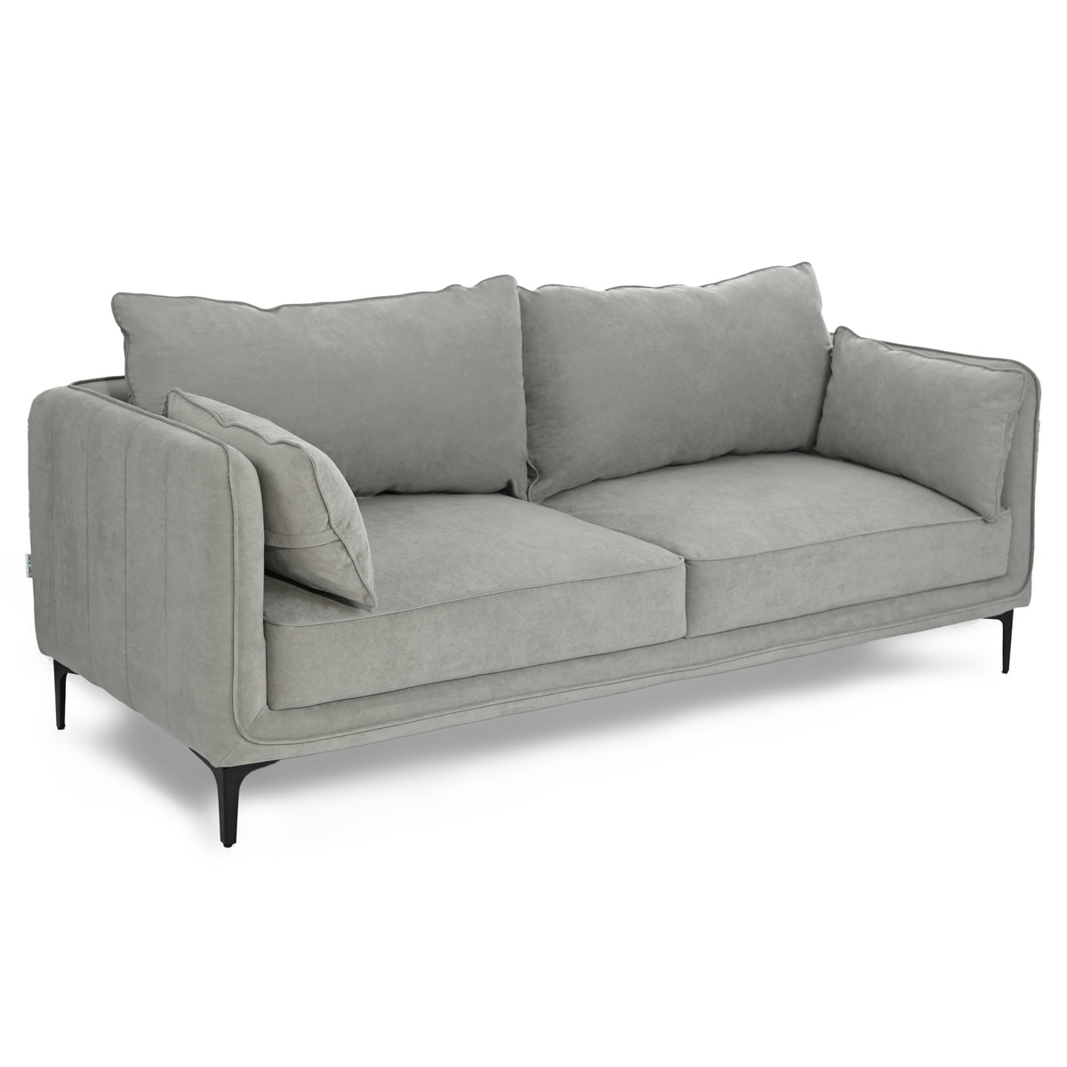 Modern Velvet Upholstered, Black Leg Sofa - MAKULA 3 SEATER GREY