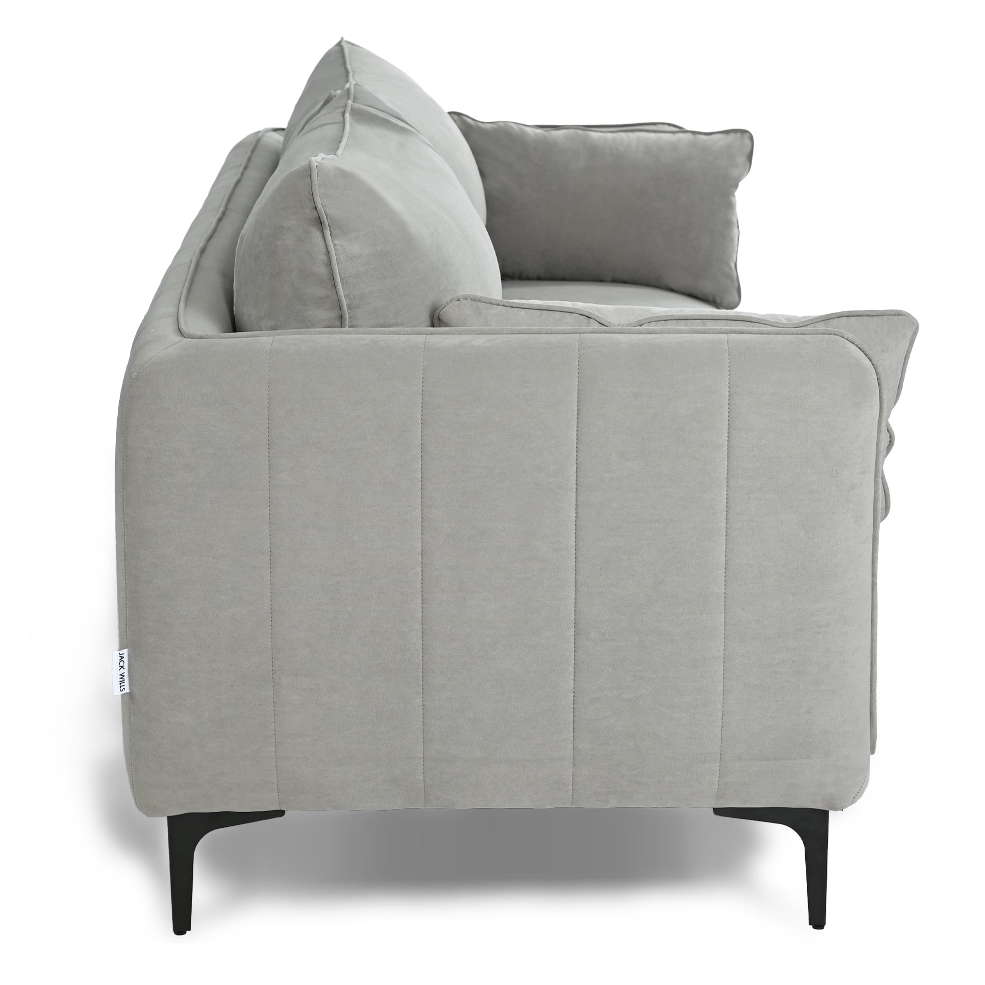 Modern Velvet Upholstered, Black Leg Sofa - MAKULA 3 SEATER GREY