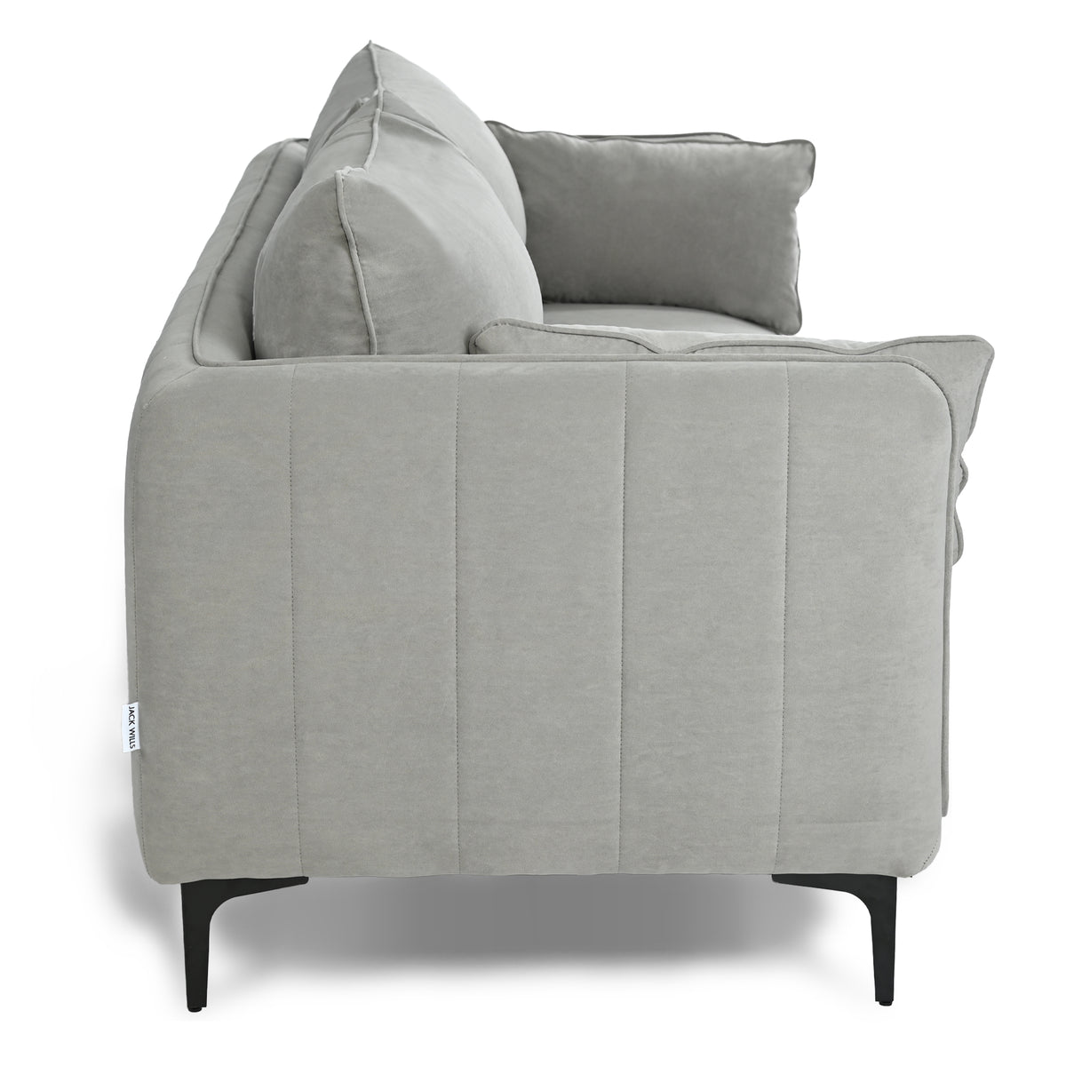 Modern Velvet Upholstered, Black Leg Sofa - MAKULA 3 SEATER GREY