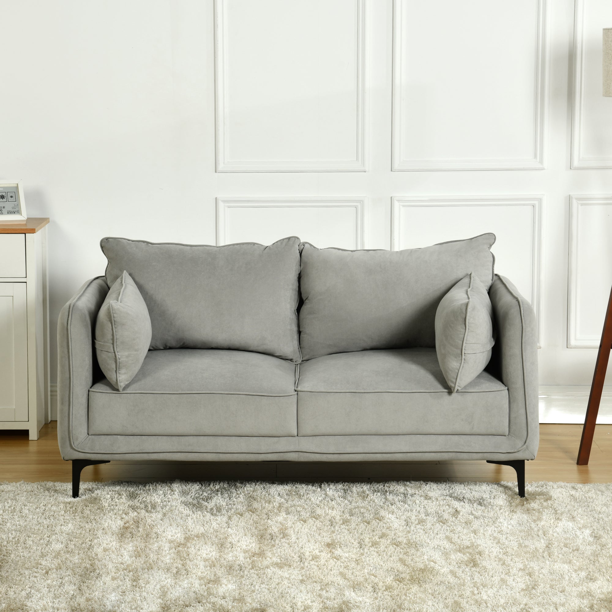 Modern Velvet Upholstered Sofa, Black Legs - Makula Double GREY