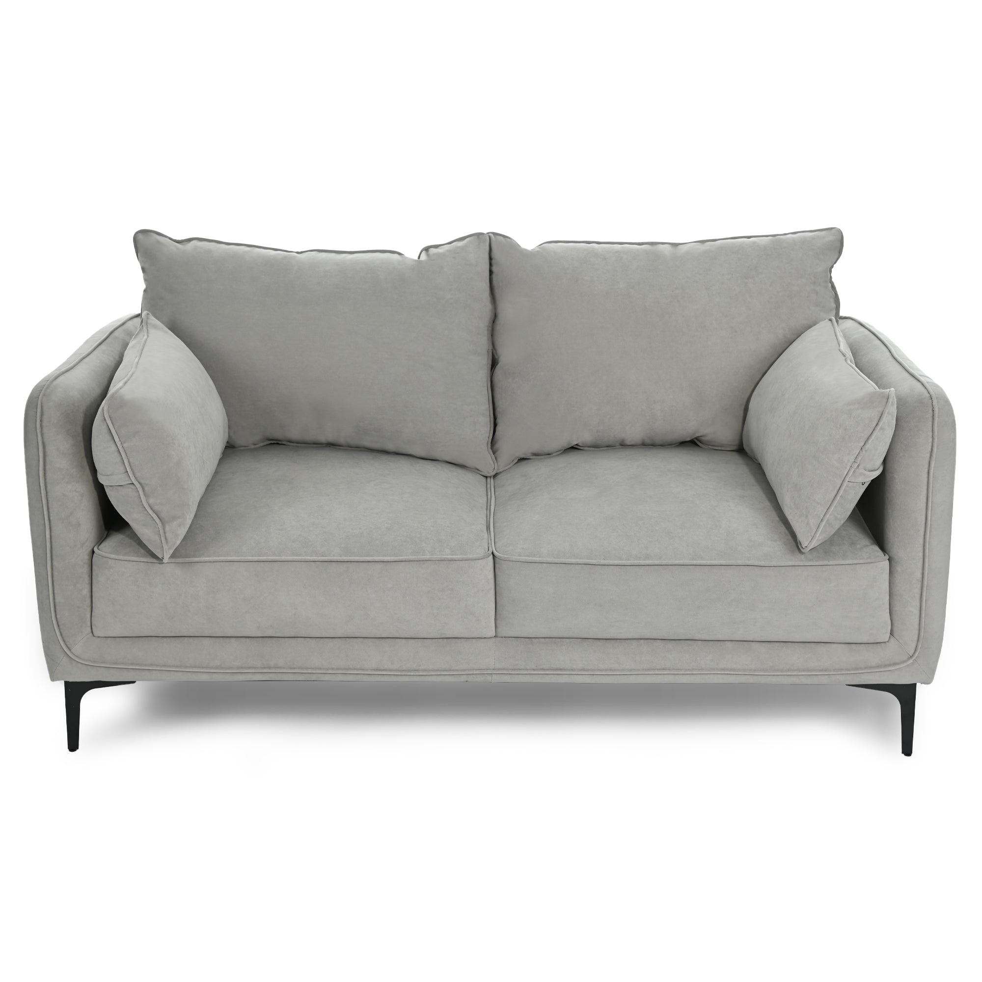 Modern Velvet Upholstered Sofa, Black Legs - Makula Double GREY