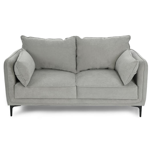 Modern Velvet Upholstered Sofa, Black Legs - Makula Double GREY