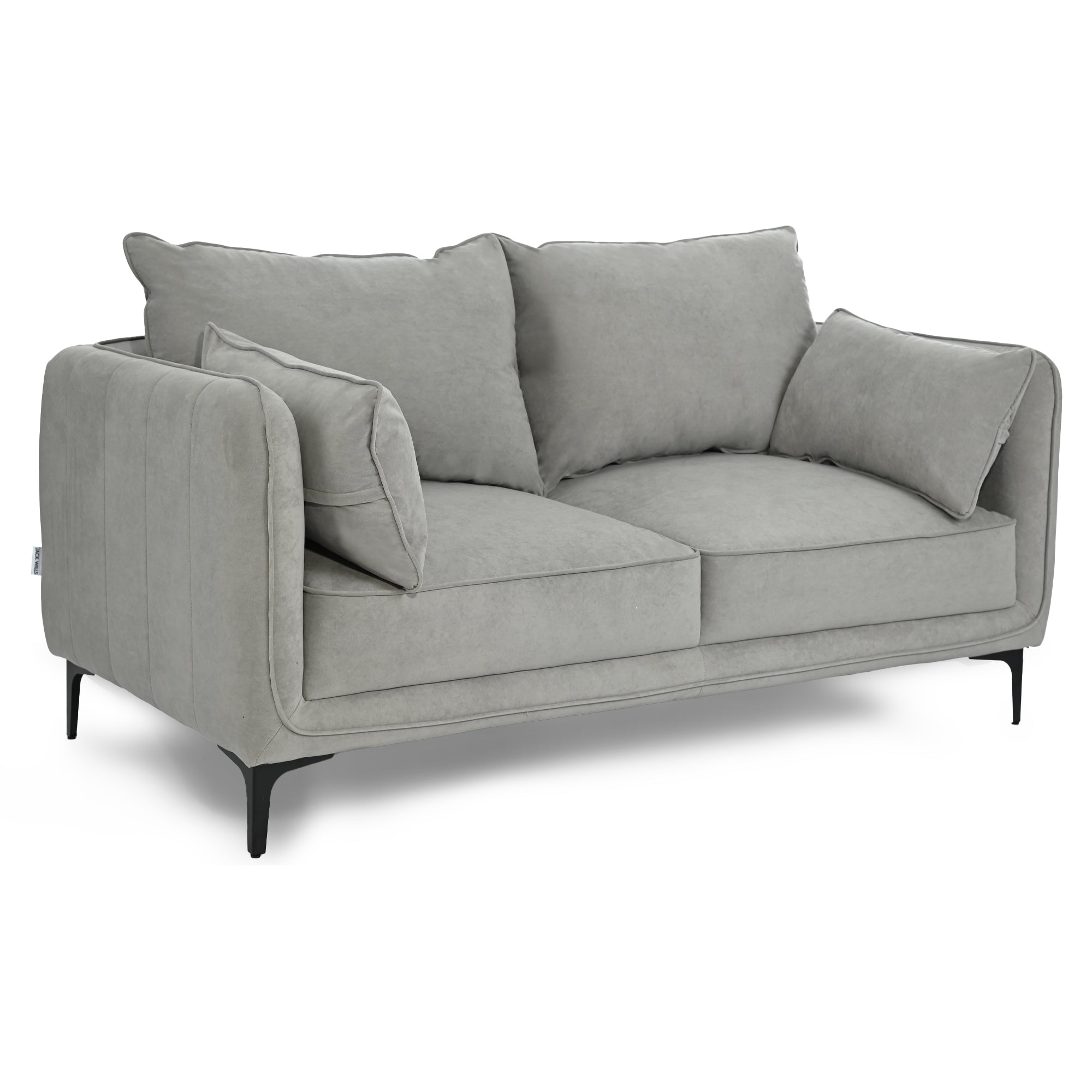 Modern Velvet Upholstered Sofa, Black Legs - Makula Double GREY