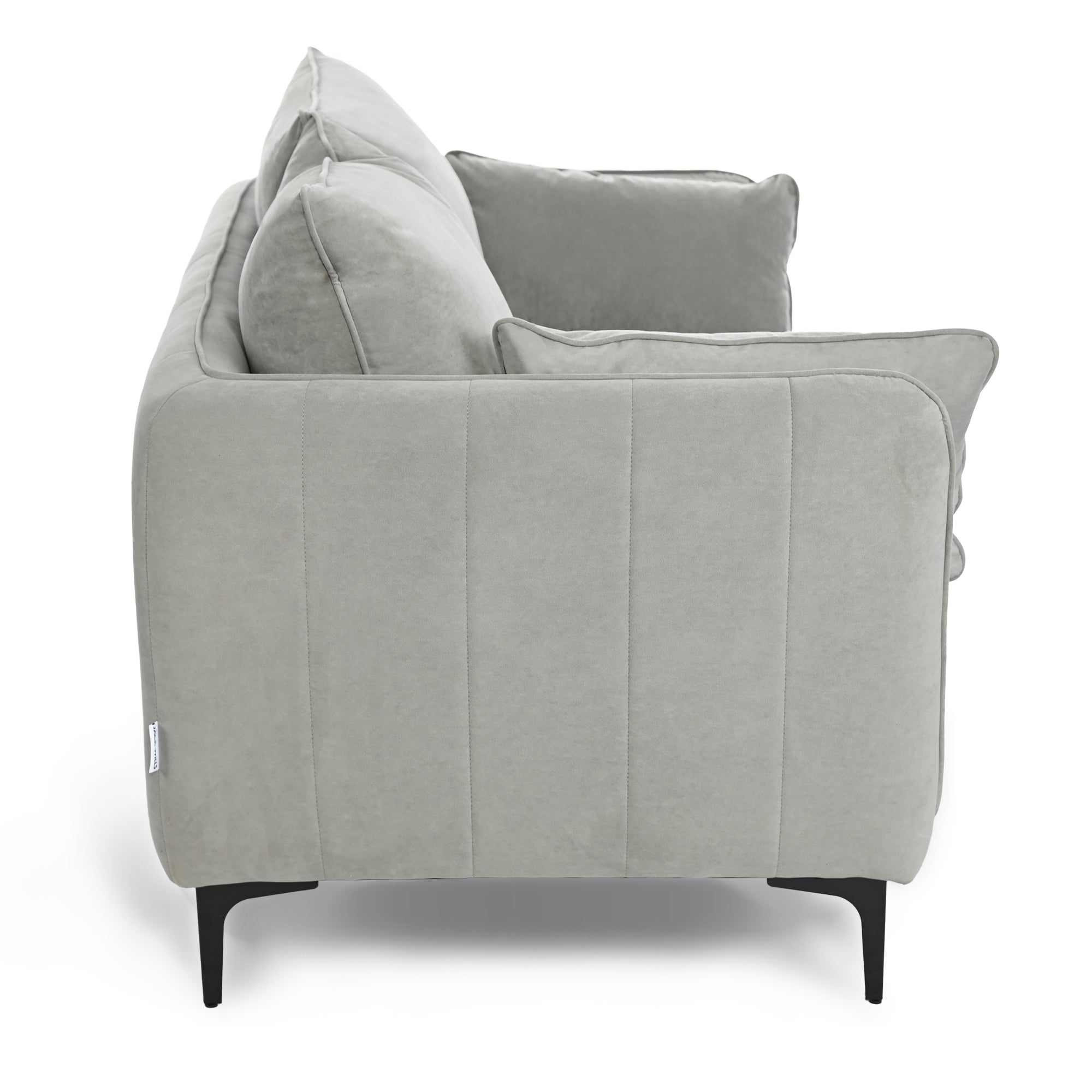 Modern Velvet Upholstered Sofa, Black Legs - Makula Double GREY