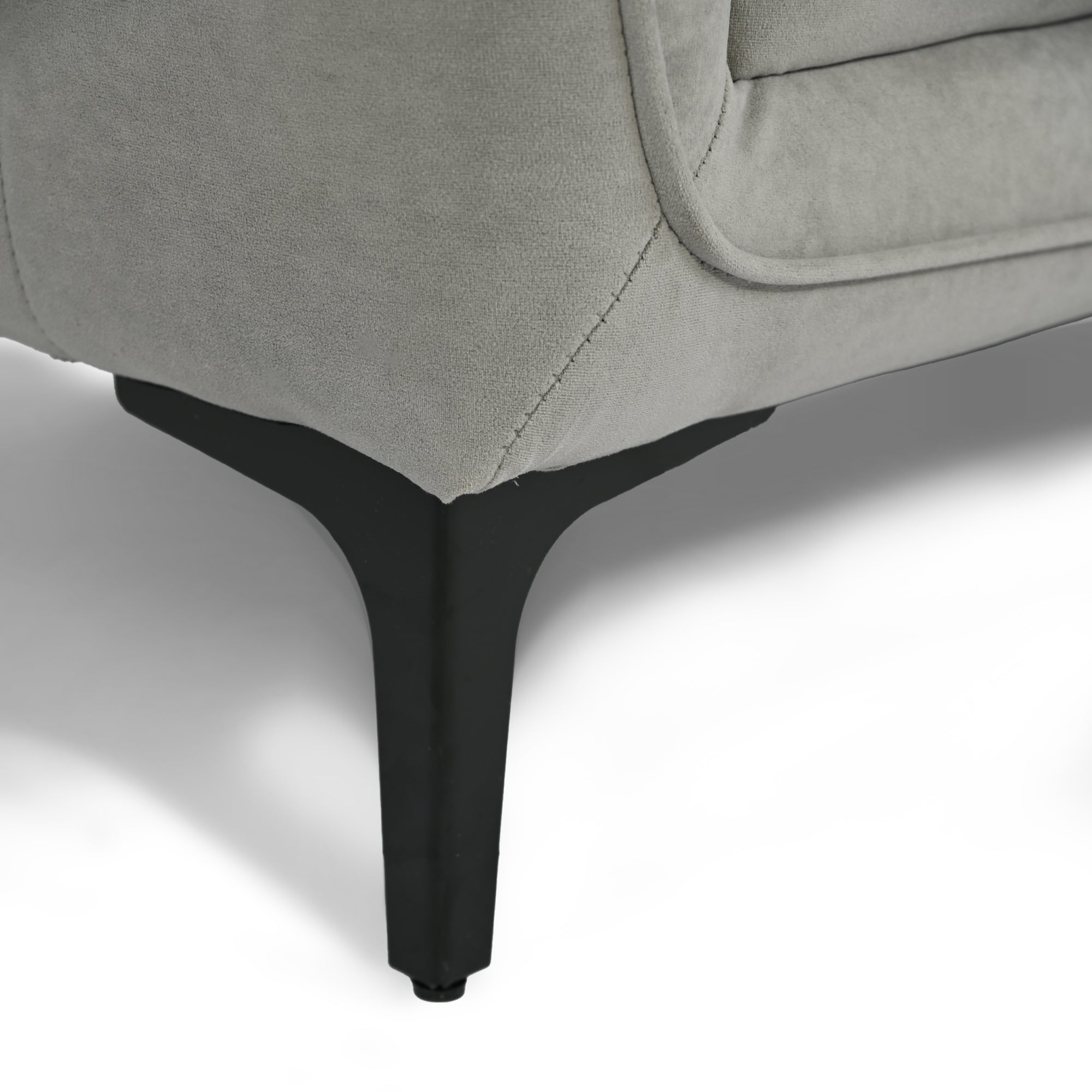 Modern Velvet Upholstered Sofa, Black Legs - Makula Double GREY