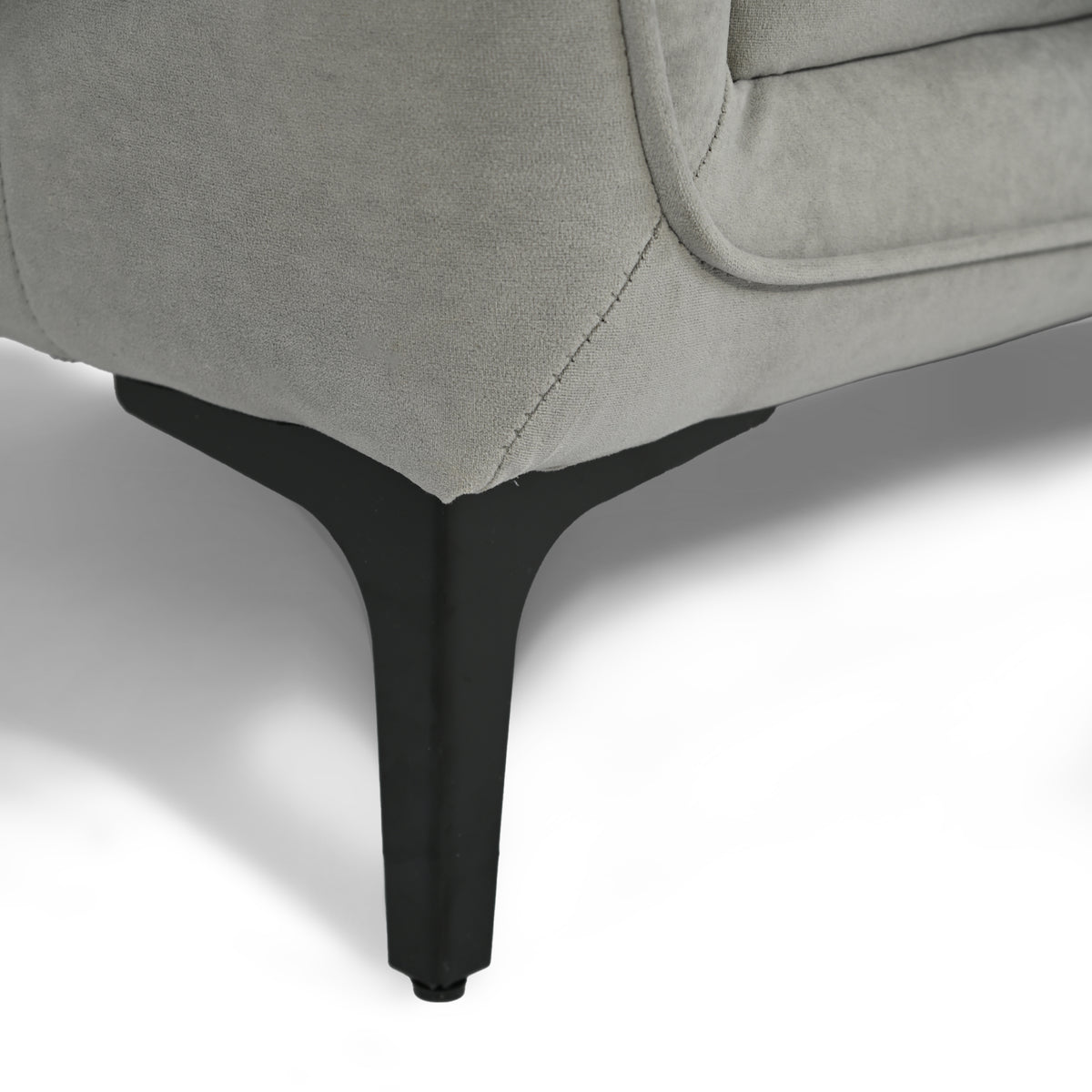 Modern Velvet Upholstered Sofa, Black Legs - Makula Double GREY