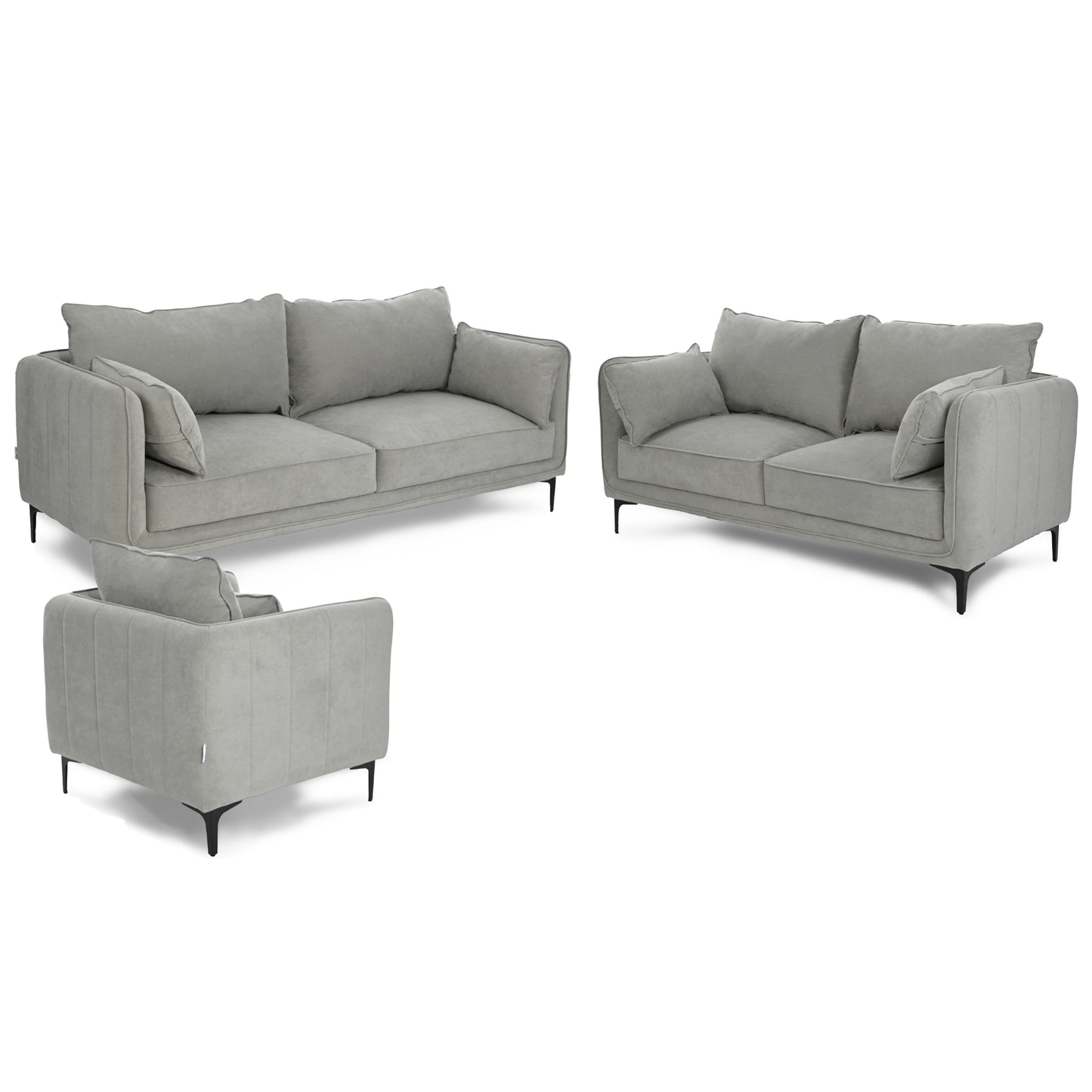 Modern Velvet One-Seater, Black Legs - MAKULA GREY