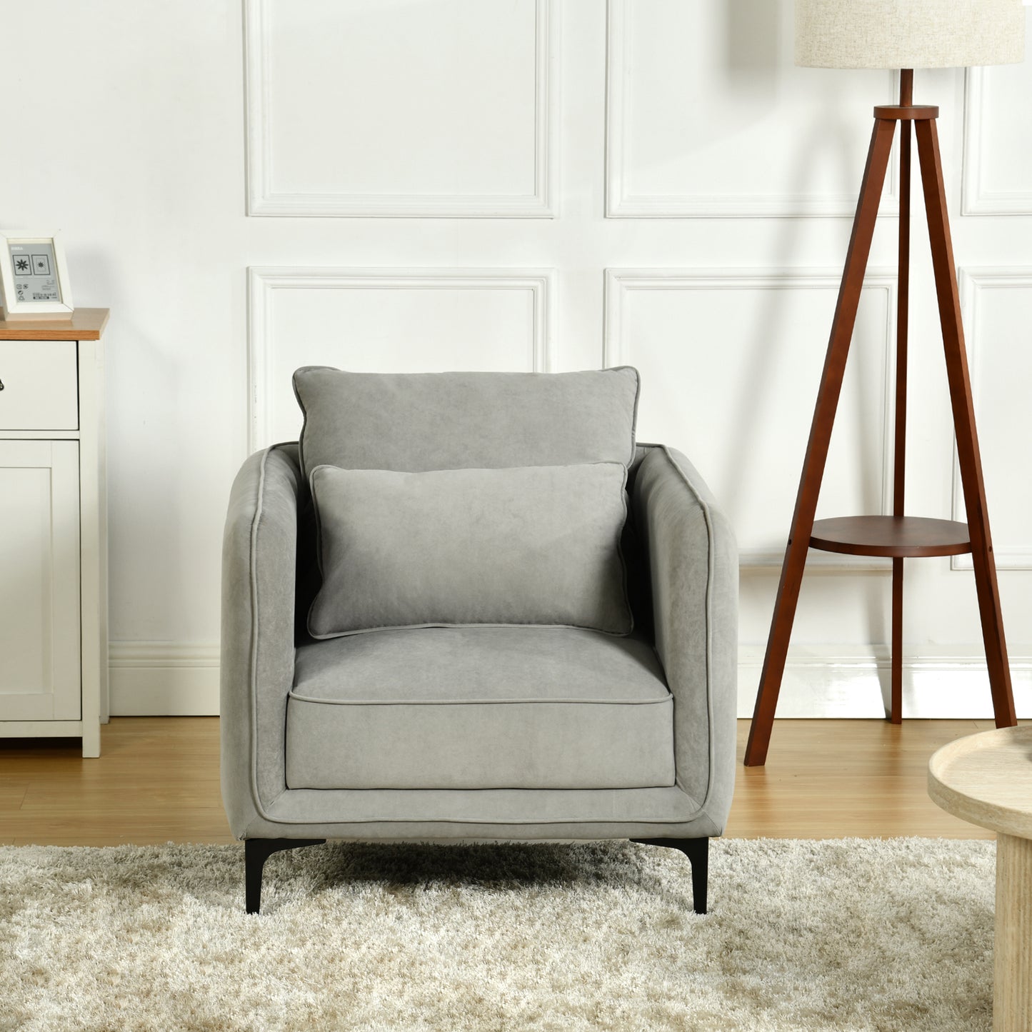 Modern Velvet One-Seater, Black Legs - MAKULA GREY