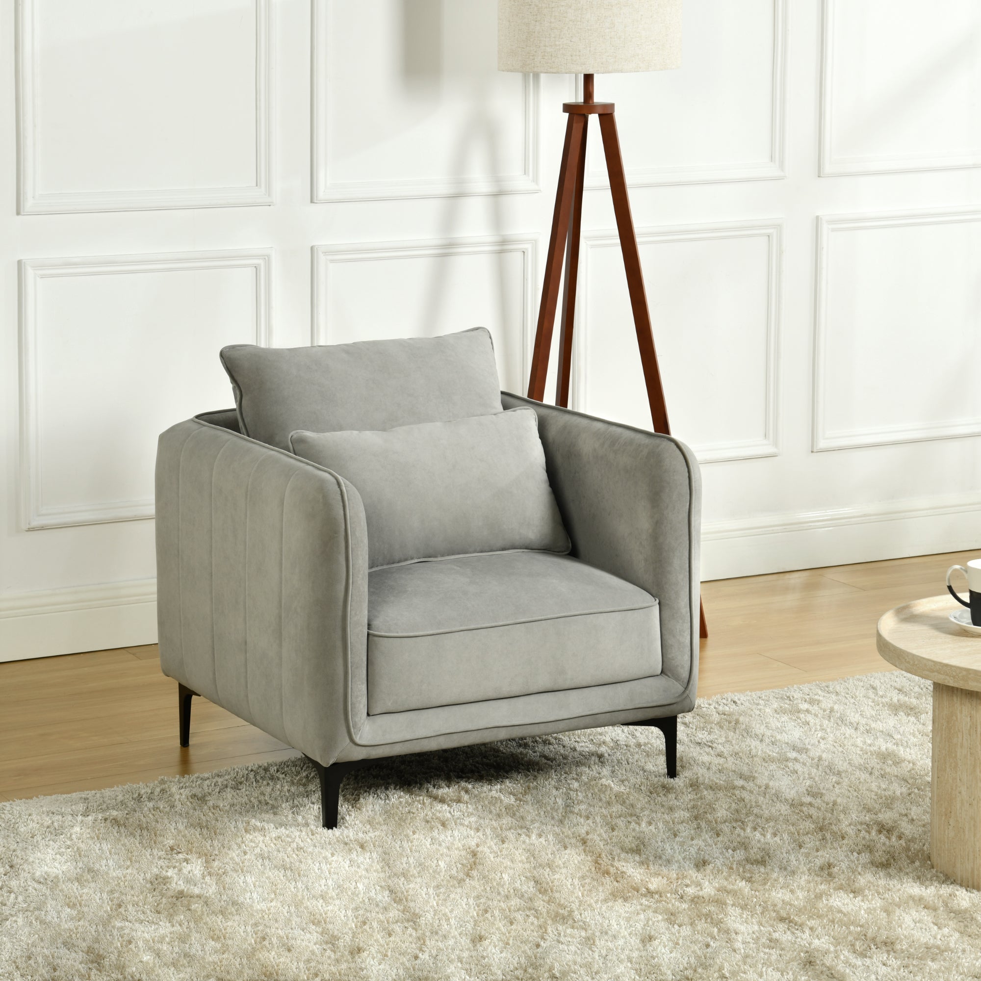 Modern Velvet One-Seater, Black Legs - MAKULA GREY