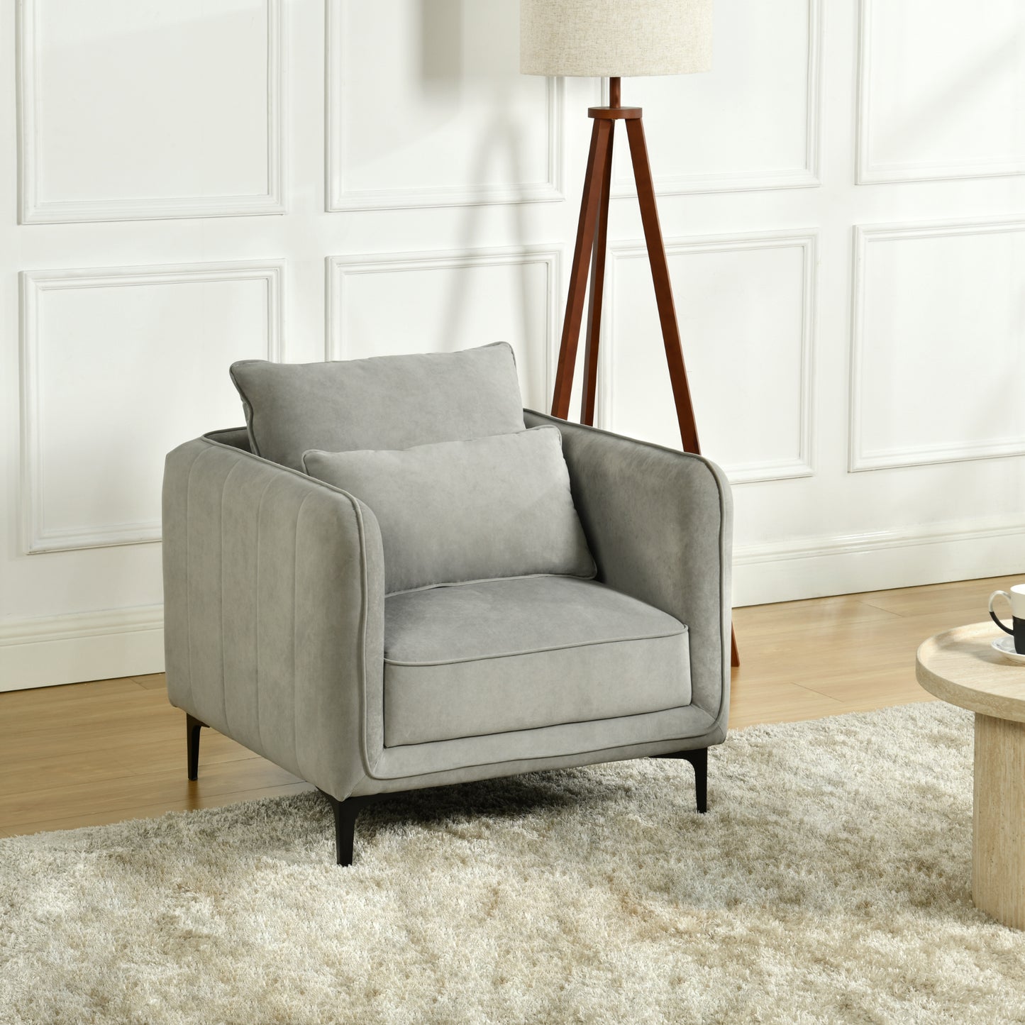 Modern Velvet One-Seater, Black Legs - MAKULA GREY