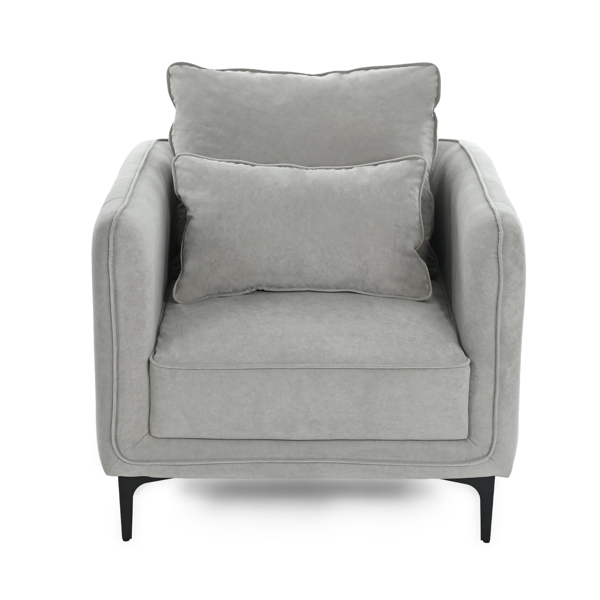 Modern Velvet One-Seater, Black Legs - MAKULA GREY