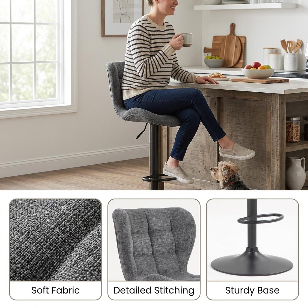 Modern Bar Stool, Fabric Adjustable - ACTAPO-LIGHT BLUE