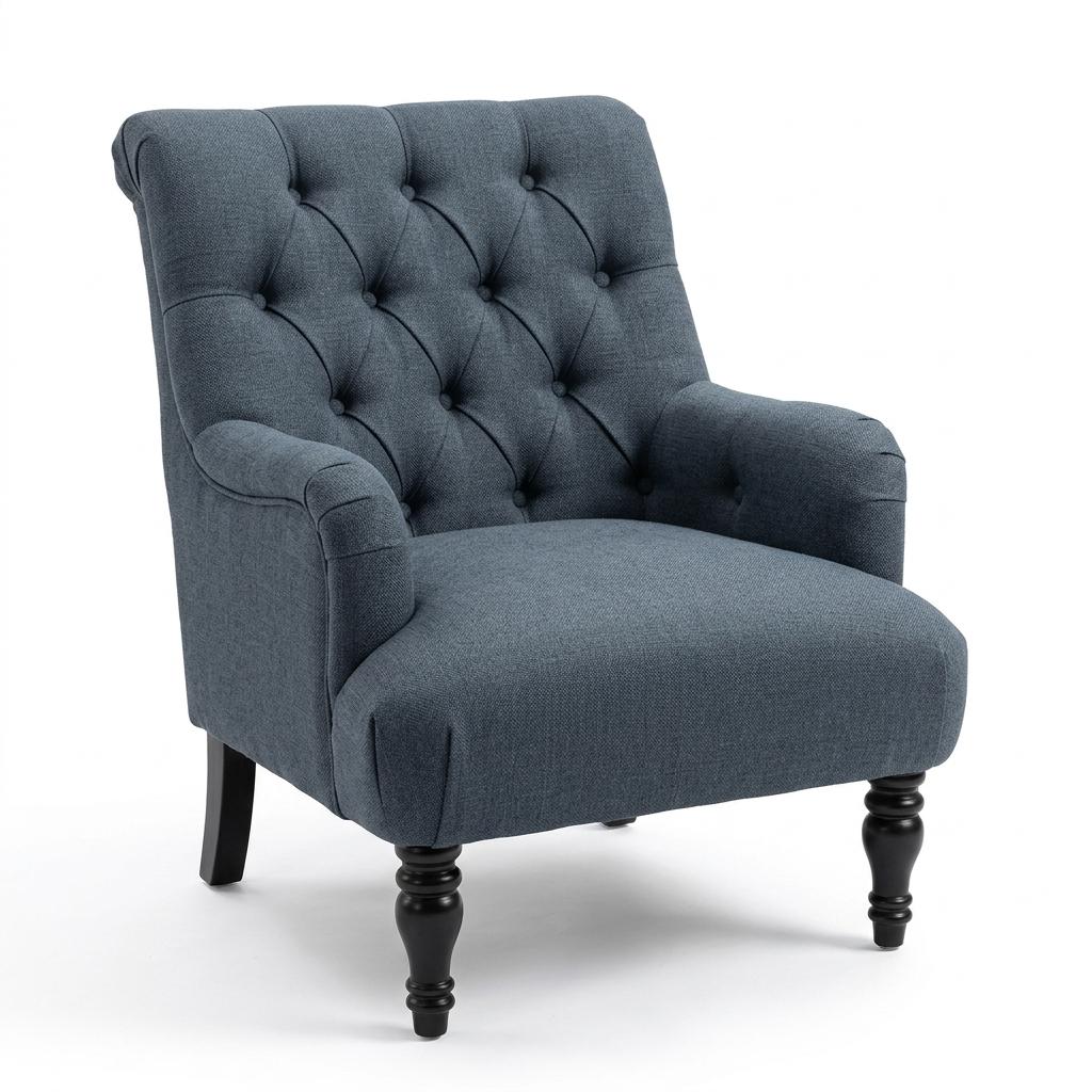 Modern Velvet Accent Chair, Solid Wood Legs - AIMEE BLUE