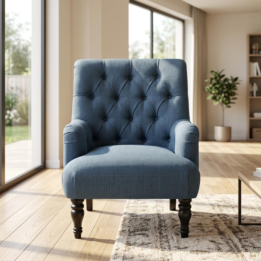 Modern Velvet Accent Chair, Solid Wood Legs - AIMEE BLUE