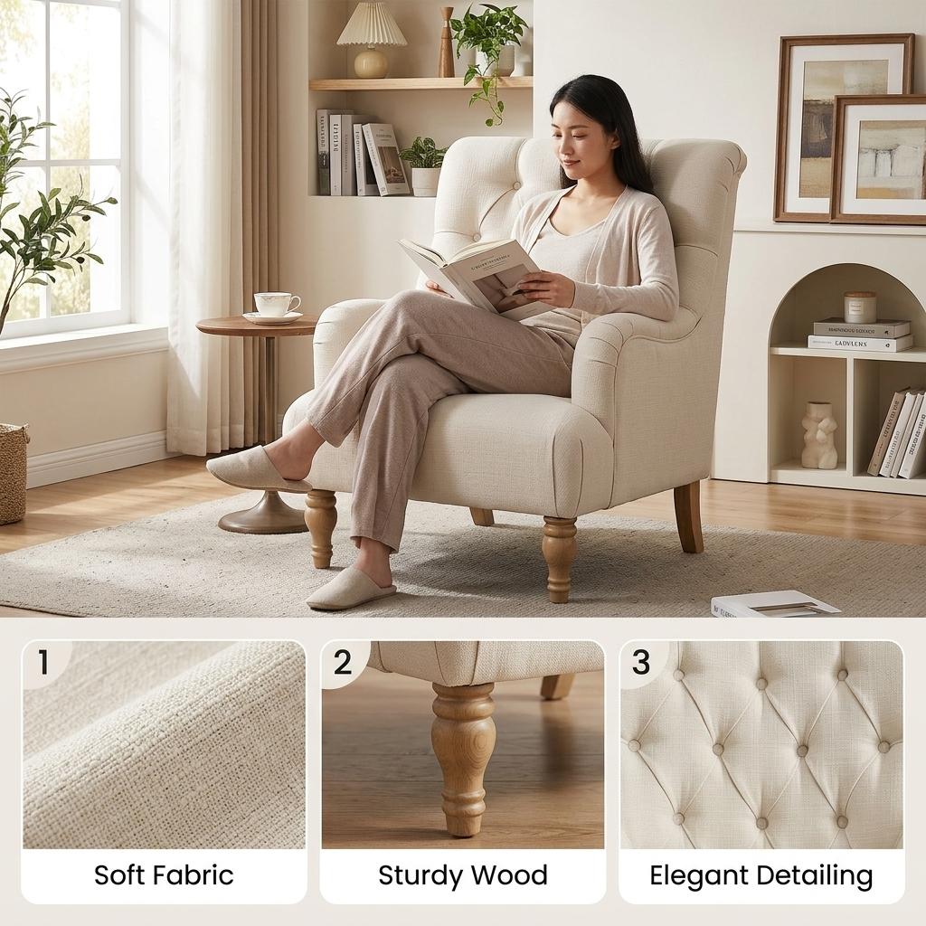 Modern Velvet Chaise, Solid Wood Legs - AIMEE CREAM