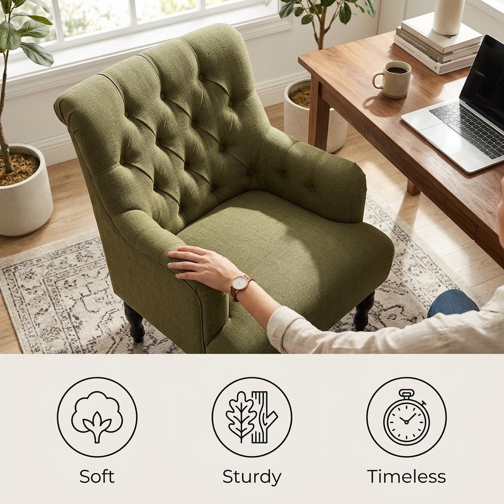 Modern Velvet Accent Chair, Solid Wood Legs - AIMEE GREEN