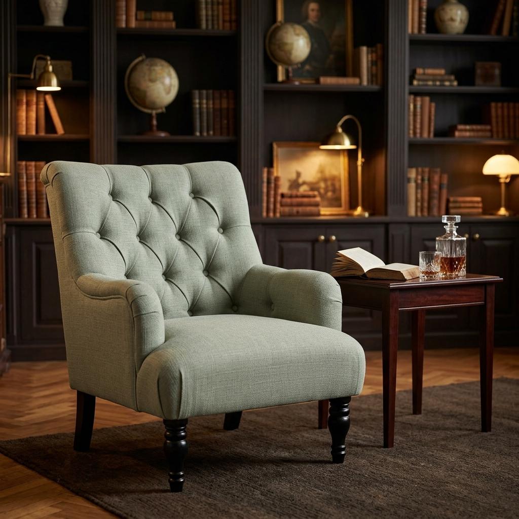 Modern Velvet Accent Chair, Solid Wood Legs - AIMEE GREEN