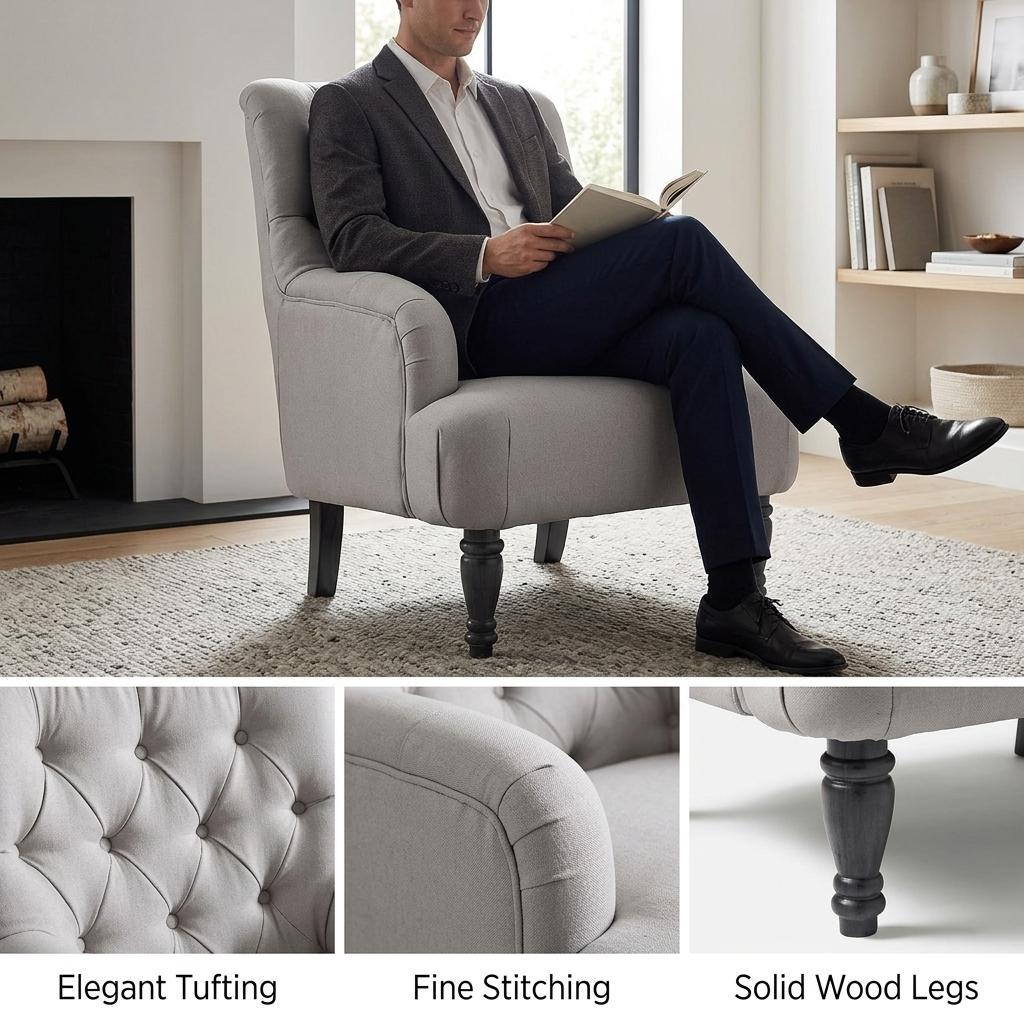 Modern Velvet Accent Chair, Solid Wood Legs - AIMEE GREY