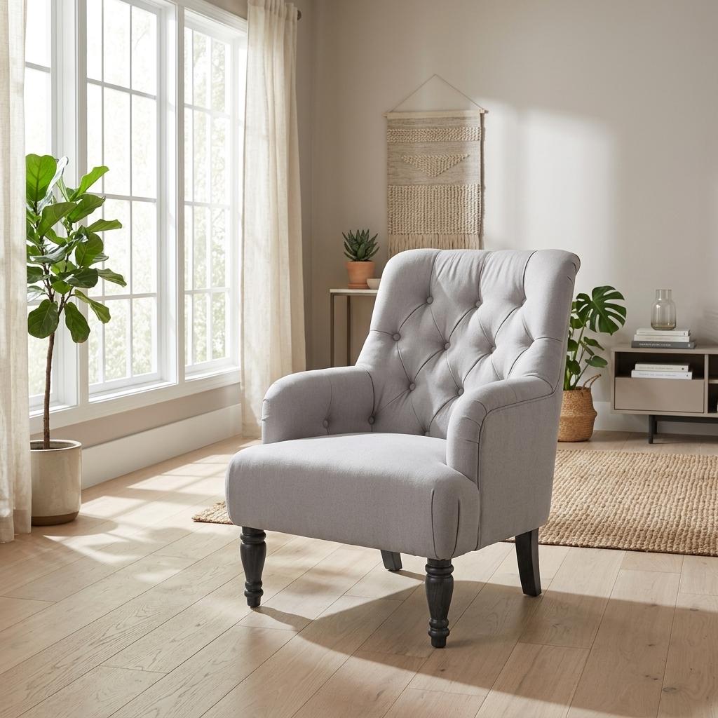 Modern Velvet Accent Chair, Solid Wood Legs - AIMEE GREY