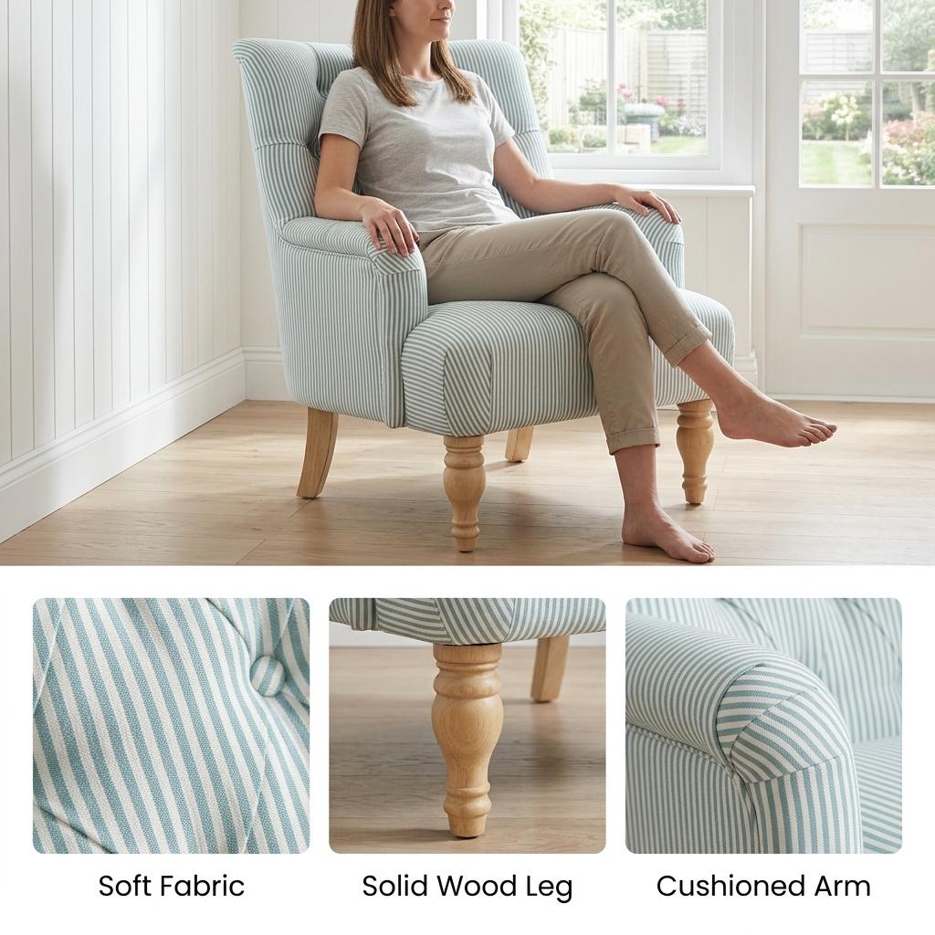 Modern Velvet Accent, Solid Wood Legs - AIMEE STRIPPED CHAIR