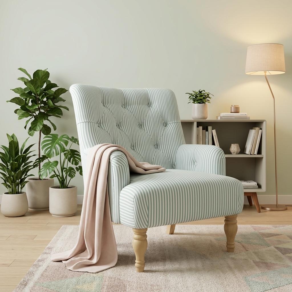 Modern Velvet Accent, Solid Wood Legs - AIMEE STRIPPED CHAIR