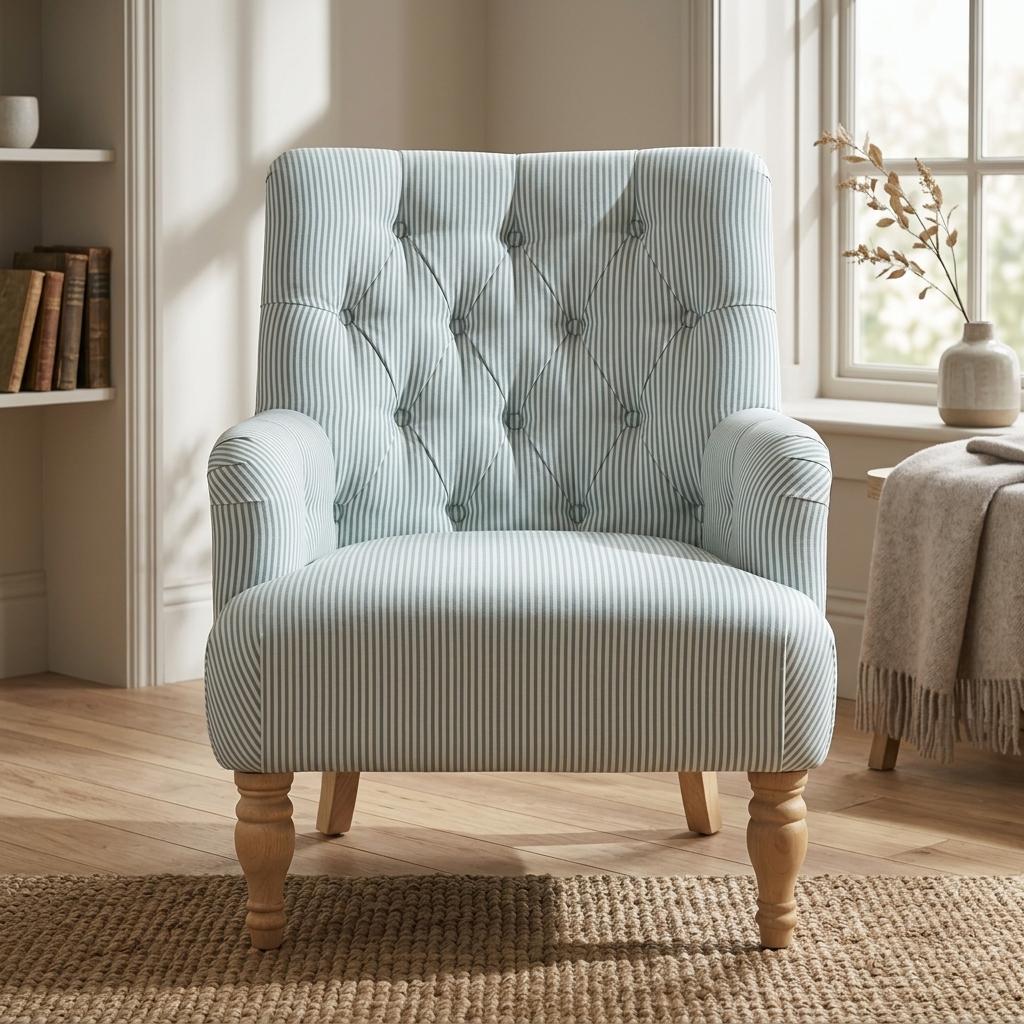 Modern Velvet Accent, Solid Wood Legs - AIMEE STRIPPED CHAIR