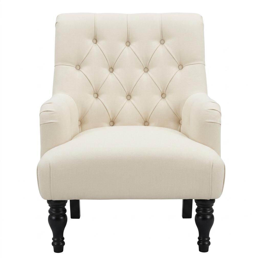 Modern Button-Tufted Fabric Accent Chair - AIMEE WHITE