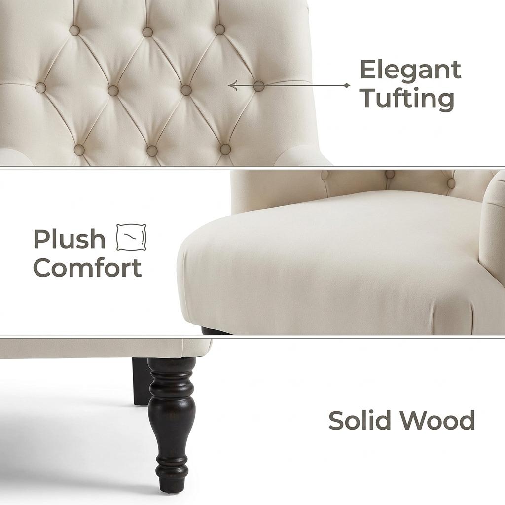 Modern Button-Tufted Fabric Accent Chair - AIMEE WHITE