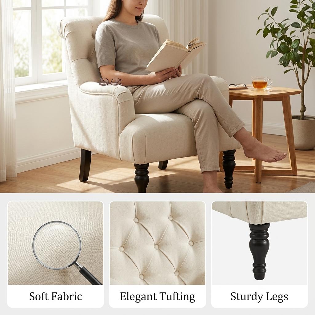 Modern Button-Tufted Fabric Accent Chair - AIMEE WHITE
