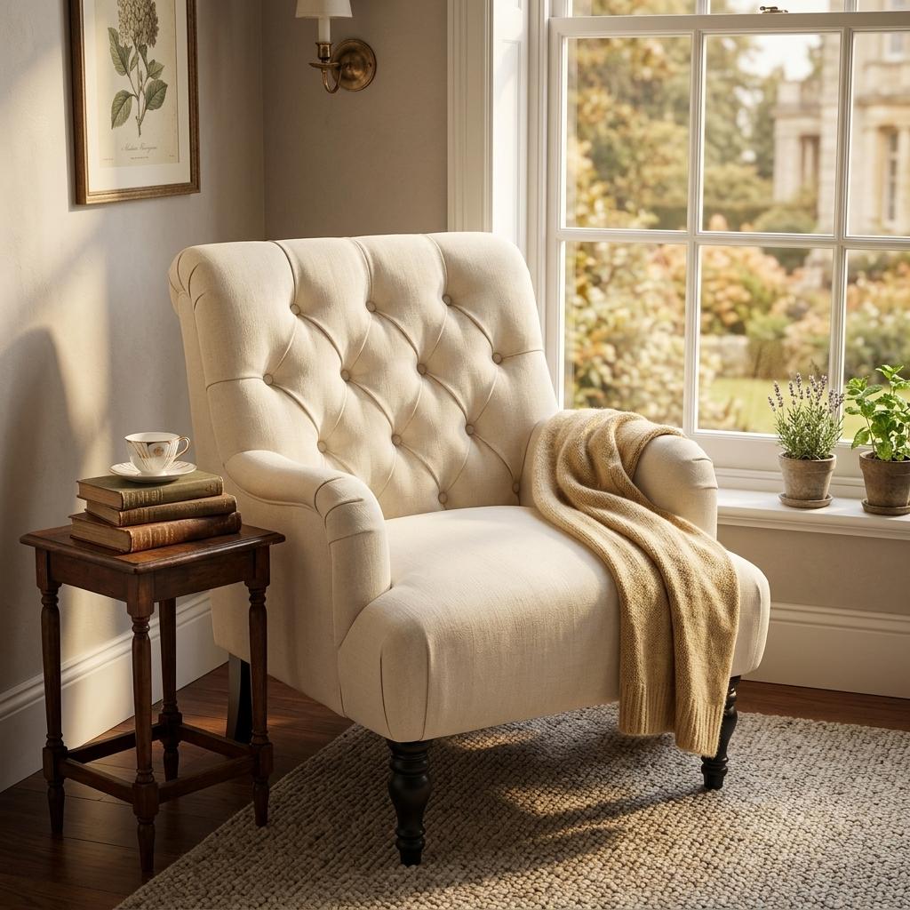 Modern Button-Tufted Fabric Accent Chair - AIMEE WHITE