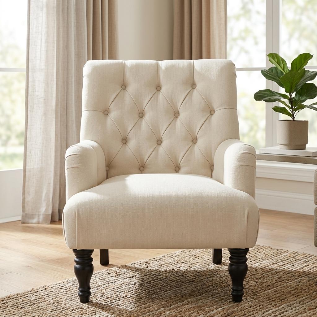 Modern Button-Tufted Fabric Accent Chair - AIMEE WHITE