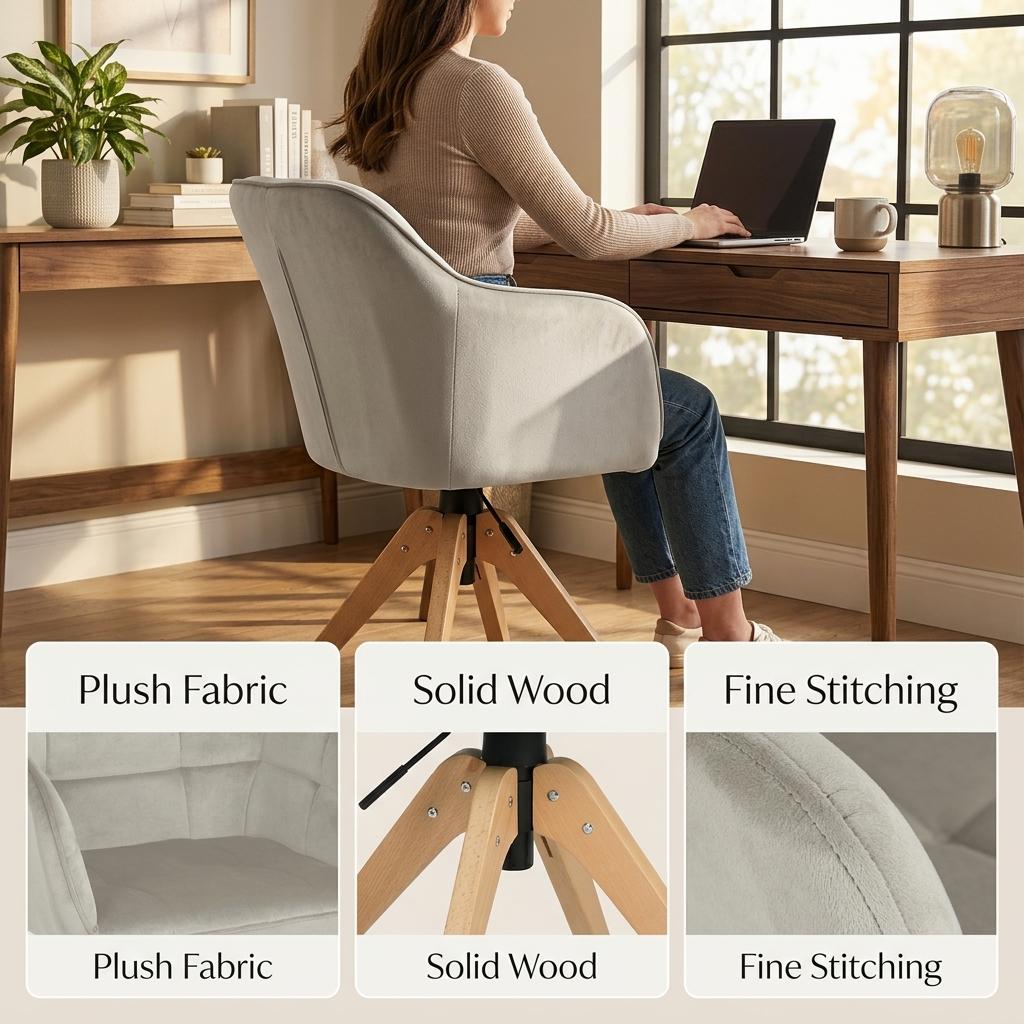 Modern Velvet Office Chair, Solid Wood Legs – AJAX BEIGE