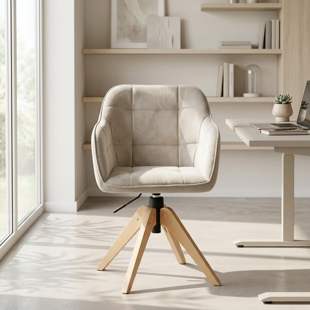 Modern Velvet Office Chair, Solid Wood Legs – AJAX BEIGE