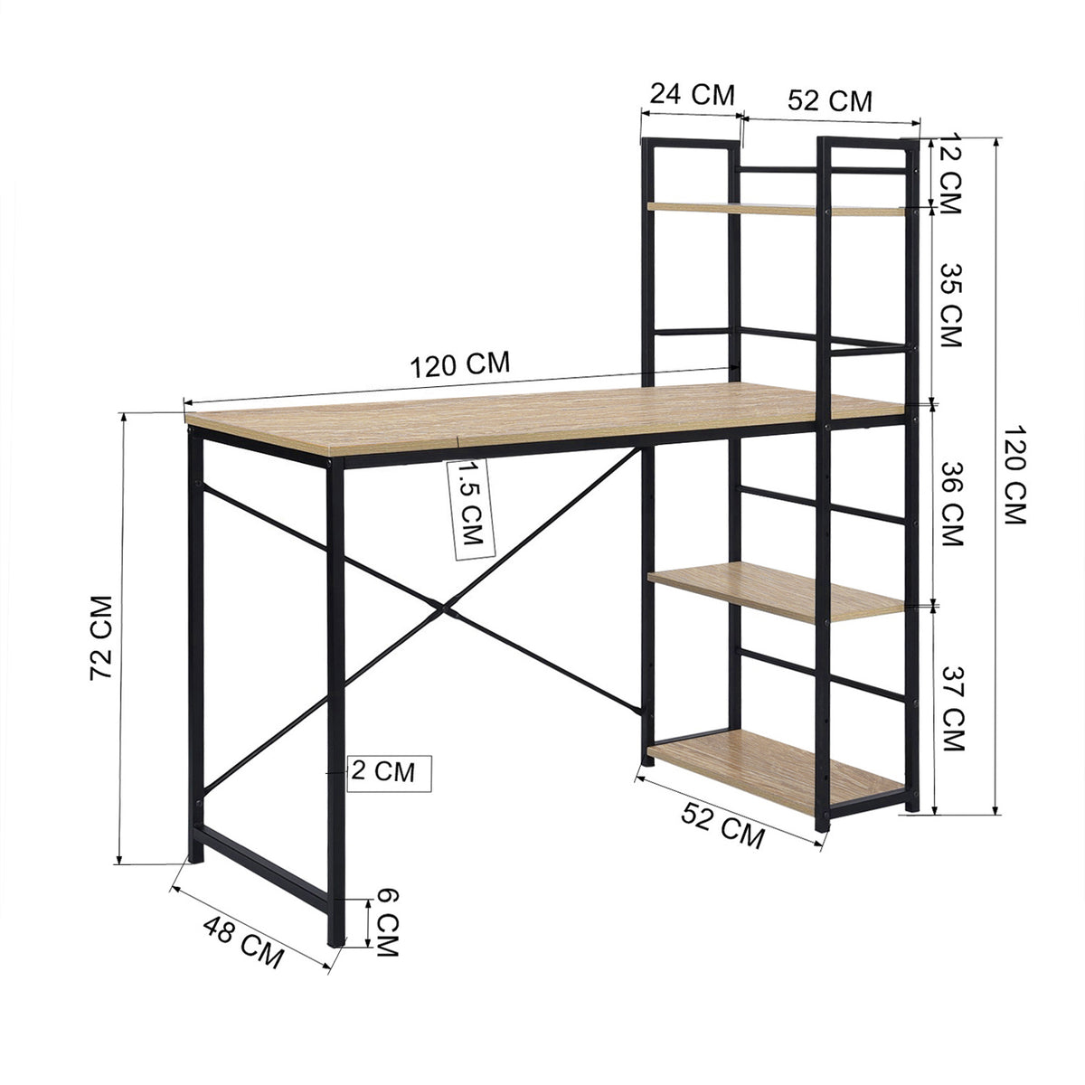 Modern Oak Desk, MDF & Steel Frame - ALASKA OAK BLACK LEG A