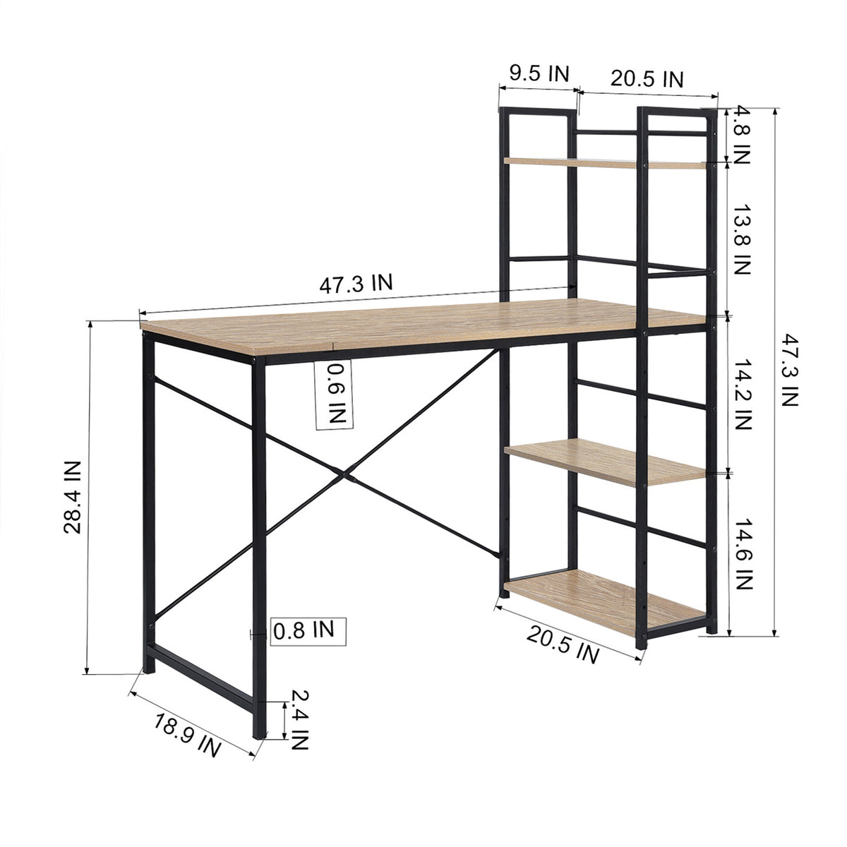 Modern Oak Desk, MDF & Steel Frame - ALASKA OAK BLACK LEG A