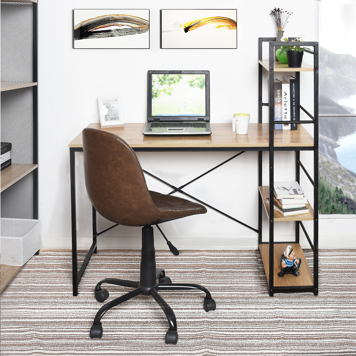 Modern Oak Desk, MDF & Steel Frame - ALASKA OAK BLACK LEG A